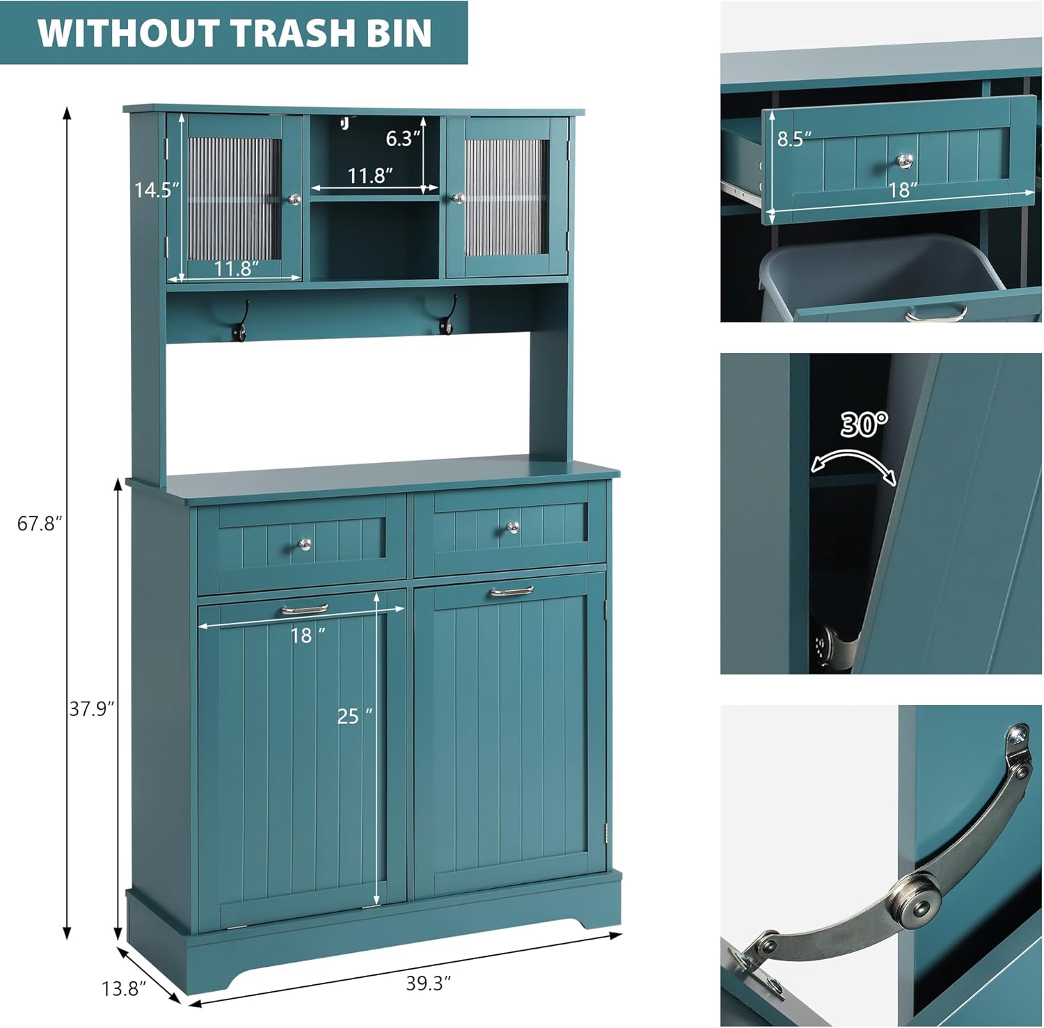 Tilt Out Trash Cabinet,Storage Cabinet,Two Solid Wood Hideaway Trash Holder Drawers,Wooden Freestanding Recycling Cabinets,Trash Can for Kitchen,Blue