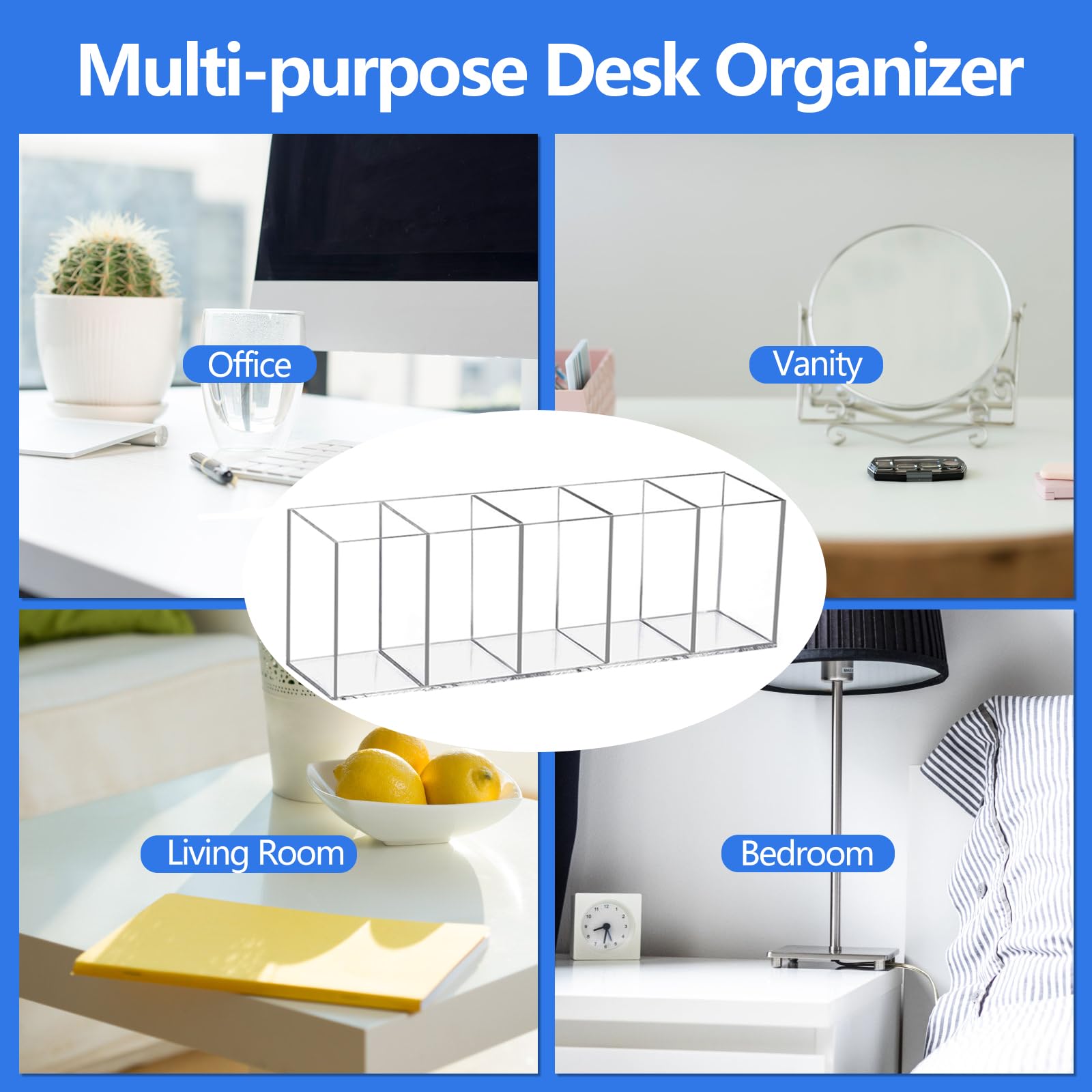 2 portamatite in acrilico per scrivania, 5 scomparti, trasparente, per penne, pennarelli, pennelli da trucco, organizer per cancelleria, forniture artistiche, pacchetti di bevande, accessori