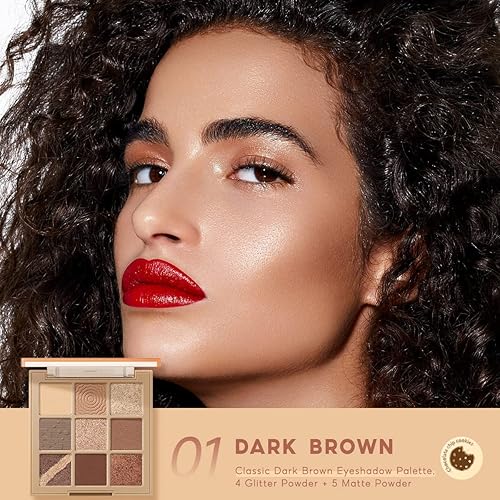 Miniatura 2 de Paleta de sombras de ojos, 9 colores naturales de larga duración en mate, brillo, sombra de ojos brillantes, sombras cálidas de alta pigmentación