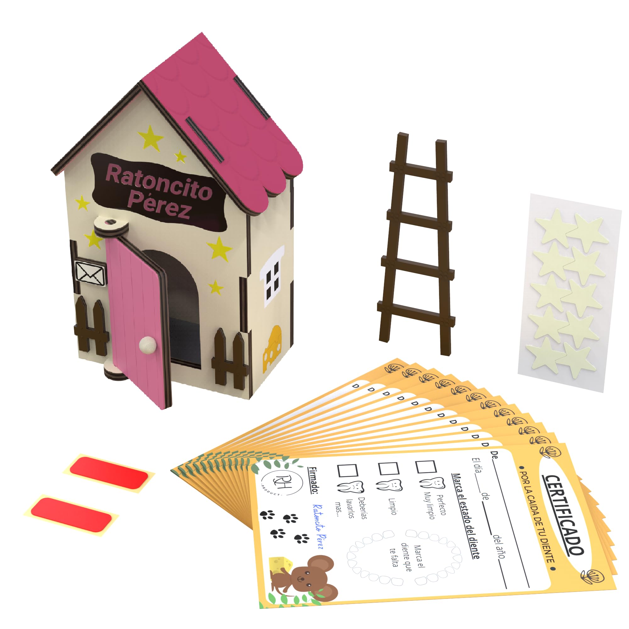 Puerta ratoncito perez - Casita ratoncito perez - Caja de dientes de leche para niños - Cajita dientes ratoncito perez - caja para dientes de leche - Casa ratoncito perez puerta magica - Madera - Rosa
