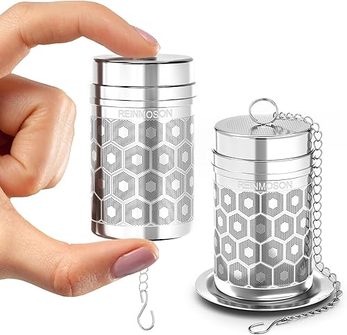 Miniatura 10 de Paquete de 2 coladores de té Reinmoson para té suelto, infusor de té de malla extrafina, acero inoxidable 304 y tapa roscada delgada actualizada, té