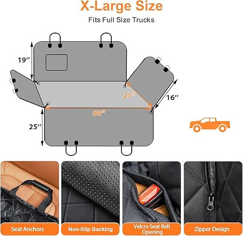 Miniatura 6 de URPOWER Funda para Asiento de Auto para Perros, 100% Impermeable Asiento para Mascotas, Hamaca 600D, Resistente a Arañazos, Antideslizante,