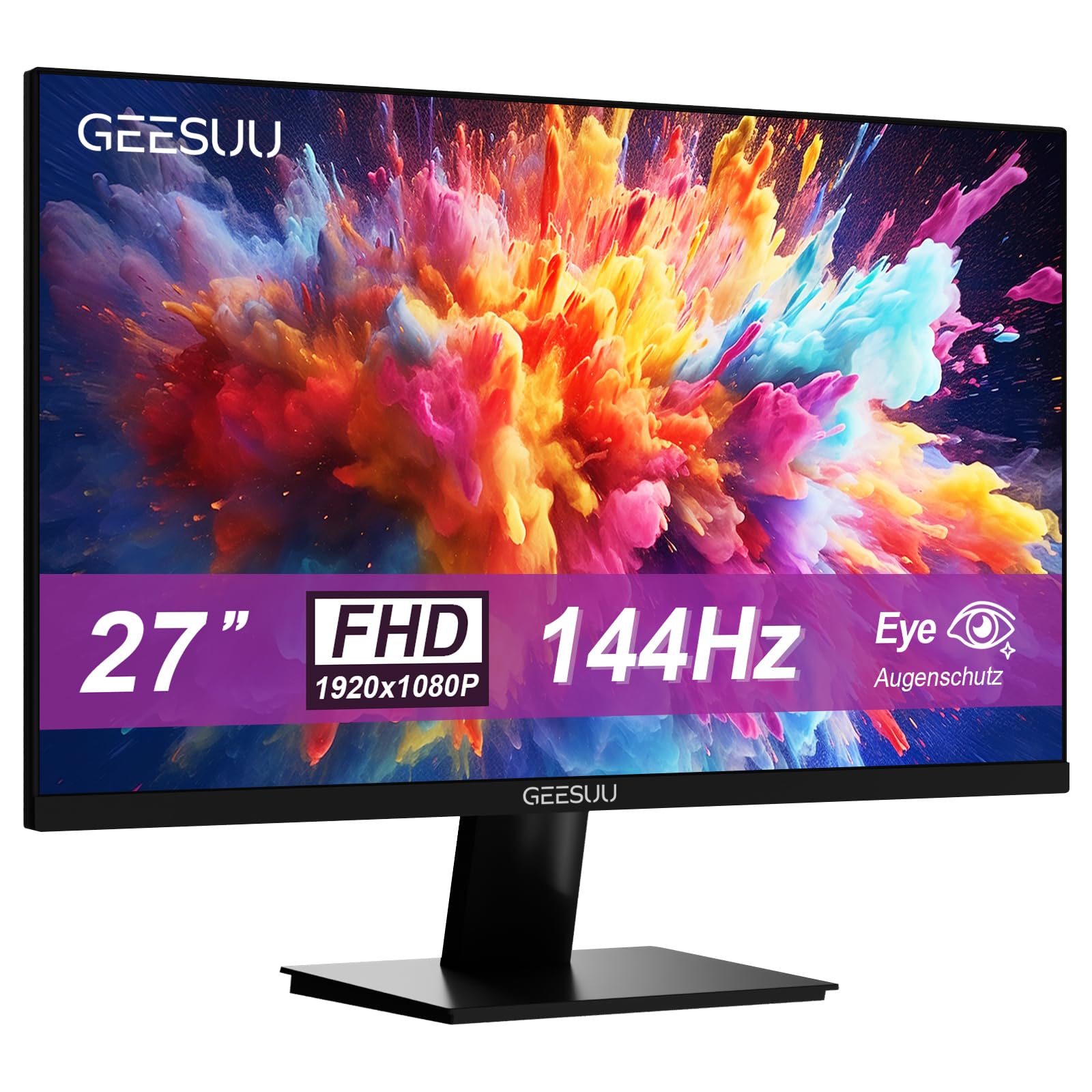 GEESUU 27 Zoll Monitor 144Hz, 1080p PC Gaming Monitors with VA, 99% sRGB, VESA 75x75mm, Eye Care Screen with HDMI 2.0 & DP 1.4