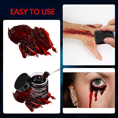 Miniatura 3 de Sangre coagulada de Halloween, 2.12 onzas (2.12 oz), gel de sangre falsa con esponja negra de punteado, sangre adhesiva para escenario de