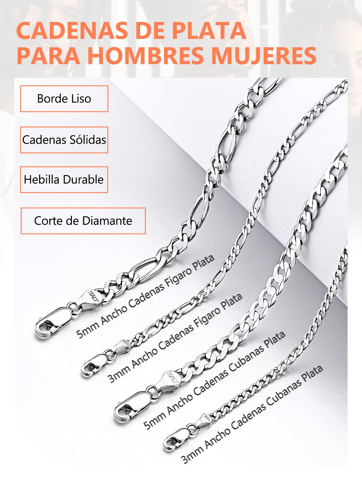 Silvora Cadena Gruesa Plata 925 Hombre Mujer 3/5mm Collar Simple Cuello | Material Hipoalergénico Plata de Primera Ley Uso Apilable con Colgante Joyería Hip Hop Rock Regalo