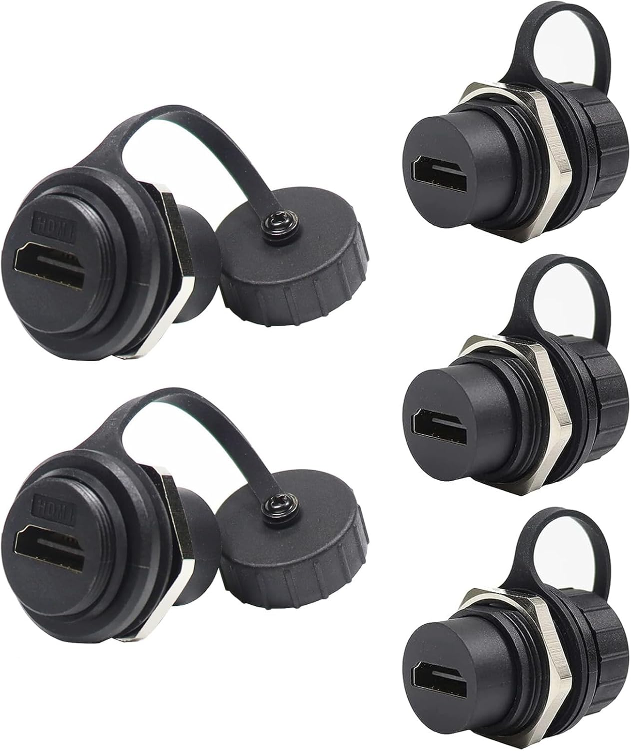 PENGLIN 5-Pack Waterproof HDMI Coupler, Panel Mount Pass Through Connector, Female to Female HDMI Bulkhead Extension Adapter - 4K 30Hz, 3D & HDR