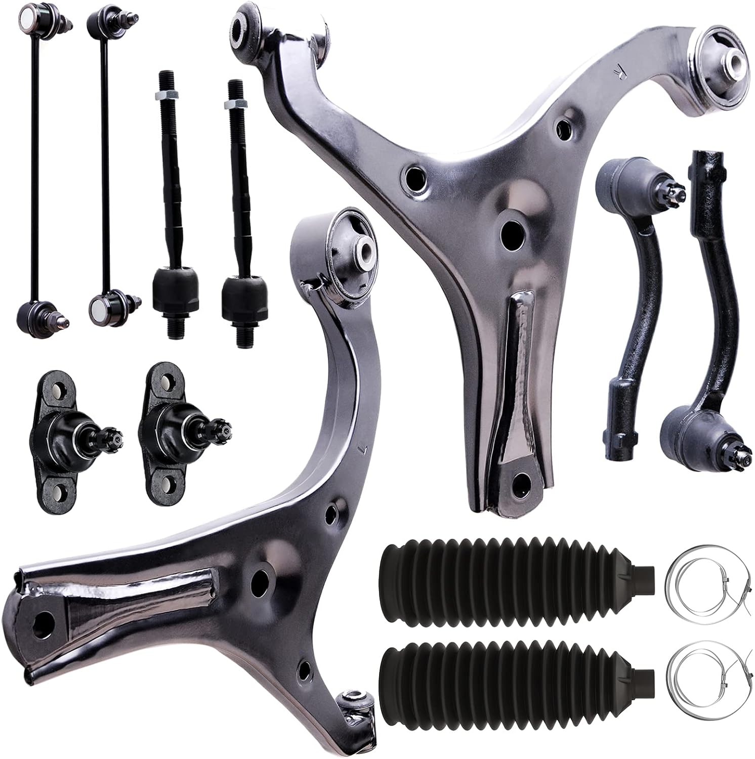 SCITOO 12pcs Front Suspension Kit Lower Control Arm Inner Outer Tie Rod End Sway Bar End Link Lower Ball Joint Steering Rack Boot Fit 2006-2011 For Hyundai Accent