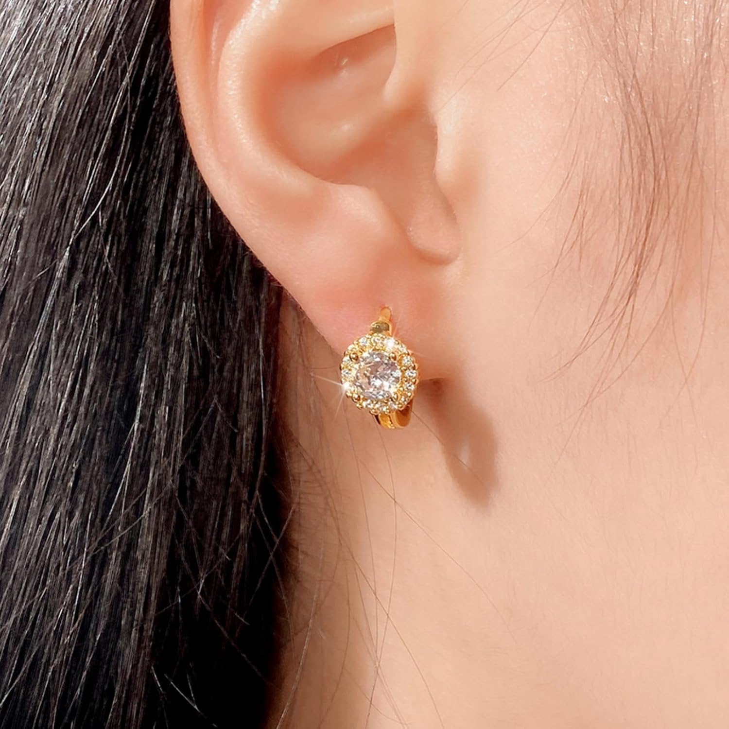 14K Gold Plated Cubic Zirconia Huggie Hoop Earrings, Small Dainty Crystal Huggie Earrings for Women