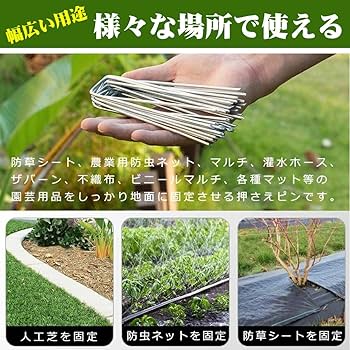 Amazon.co.jp: 防草シート 固定ピン 100本 Uピン杭 黒丸付き