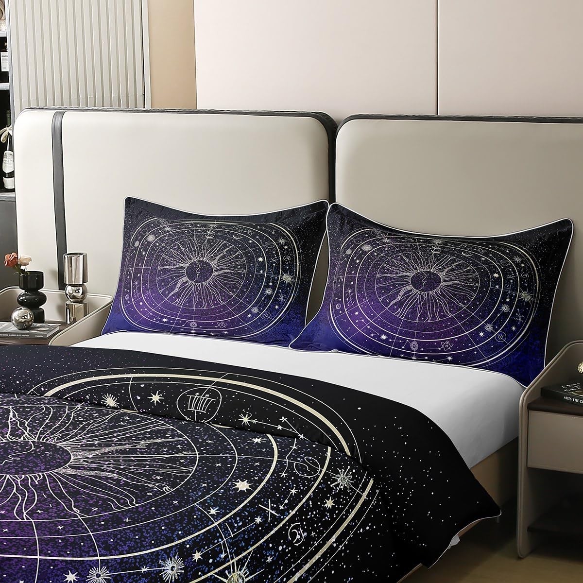 Loussiesd Sonne und Mond 100% Baumwolle Bettwäsche Set 135x200cm Geschenke für Mädchen Teens Frauen Betten Ultra Soft Galaxy Astrologie Bettbezug Bohemian Tribal Schwarz Bettwäsche-Set Zimmer Dekor