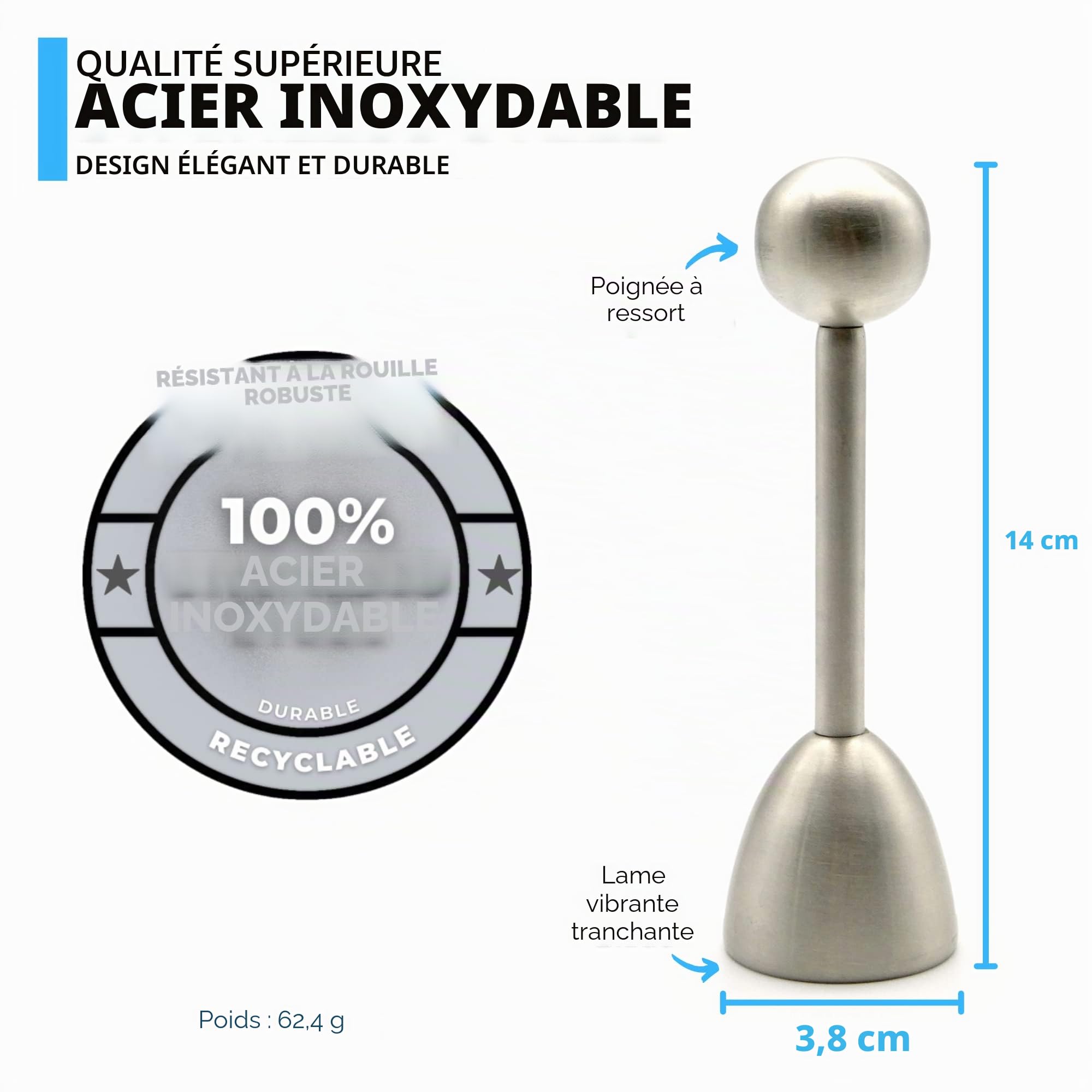 Coupe Oeuf en Acier Inoxydable, Coupe Oeuf à la Coque, Toque Oeuf