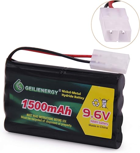 Miniatura 2 de Paquete de baterías recargables NI-MH de 9.6V 1500mAh para tanque de camión RC y vehículos y cables de carga (paquete de 2)