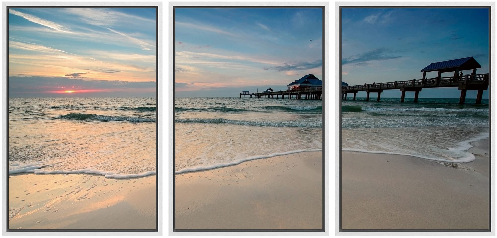 Amazon.com: wall26 - 3 Piece Framed Canvas Wall Art - Sunset Near