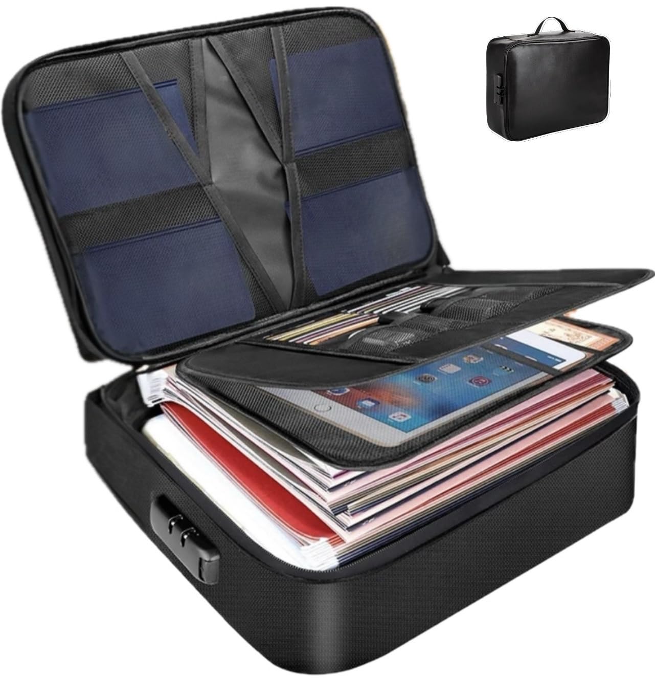 Fireproof Document Organizer, Large Size with 2000F Heat Insulated Money Bag, Document Safe, Office Briefcase, Black-image-24