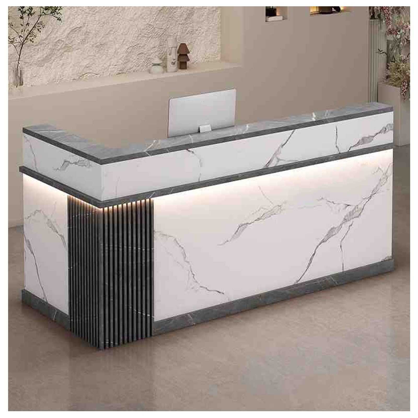 Moderner L-förmiger Kassentisch mit abschließbarer Schublade, sichere Aufbewahrung für Einzelhandel, Schönheitssalon, Heimbüro, vielseitiger Arbeitsplatz (99,8 x 59,9 x 99,8 cm)