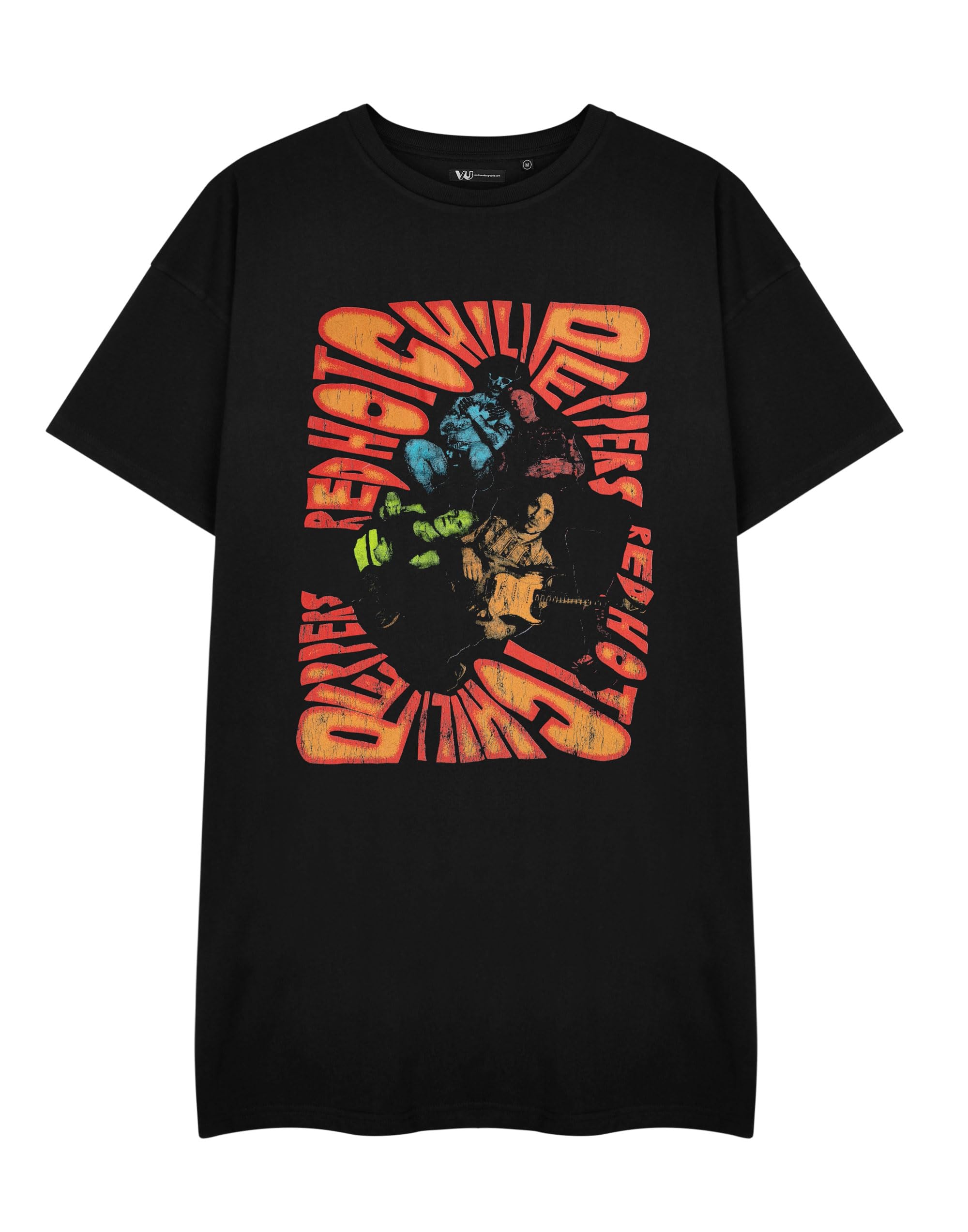 Vanilla Underground Women's Red/Black Hot Chili Peppers Trippy Short Sleeved T-Shirt Dress - Small
