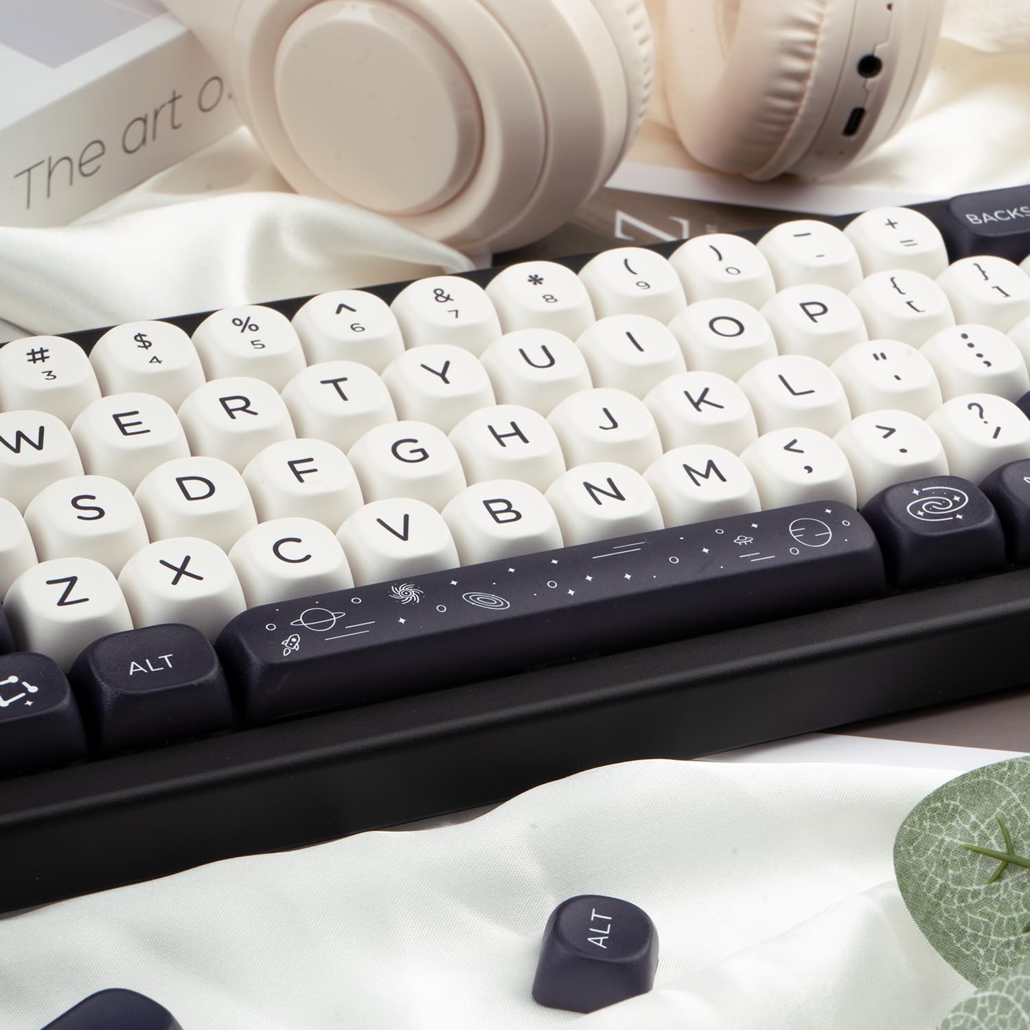MOA Keycaps 126 Keys PBT Keycaps Dye-Sublimation Custom Keyboard Key Caps Set for Cherry Gateron MX Switches Mechanical Keyboards, Black White Space Theme Key Caps