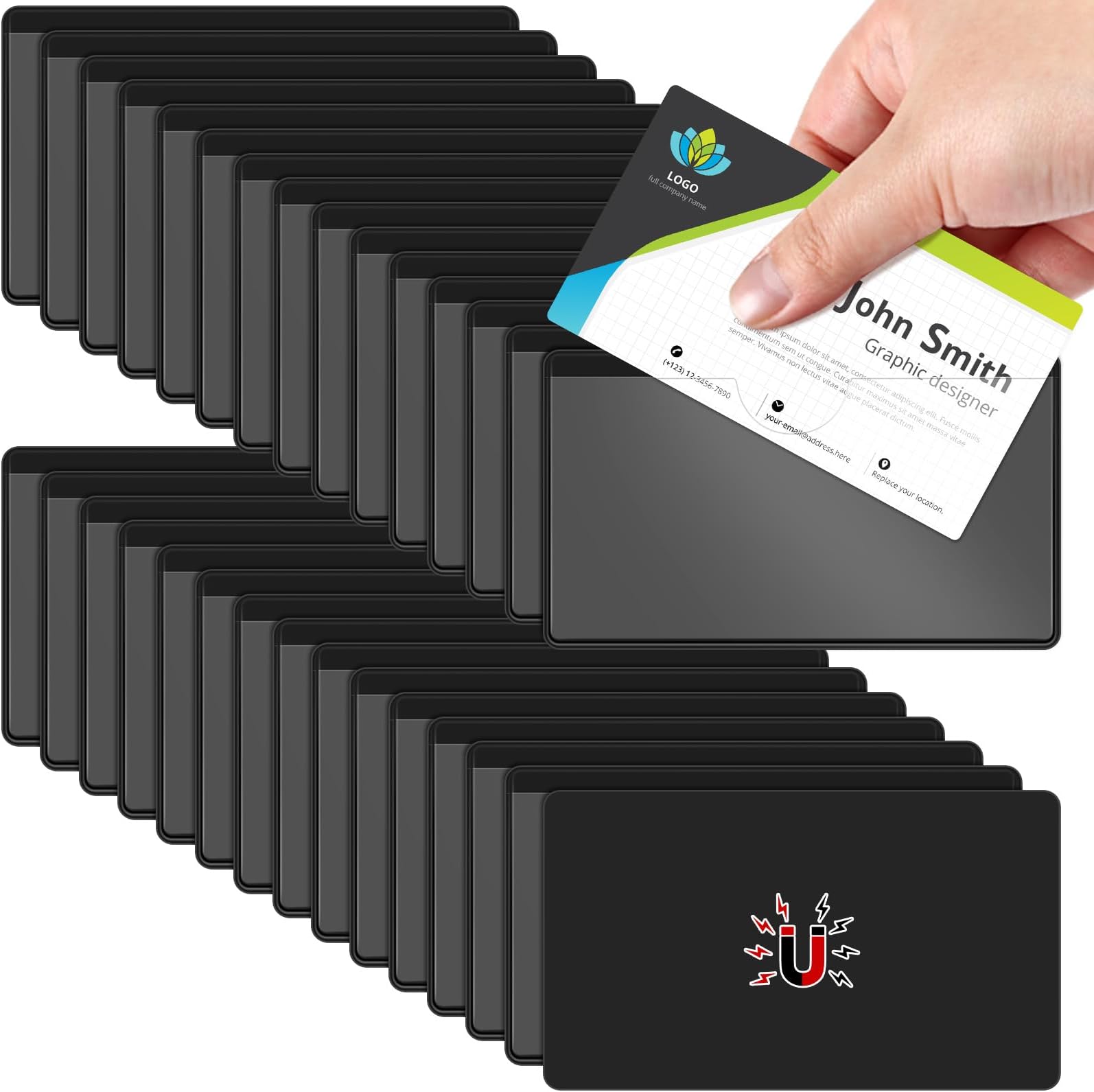 Gilprop 30 Pcs Magnetic Label Holders Pallet Rack 4 x 2.4 Inch Magnetic Labels for Shelving Clear Business Card Holders with Magnet File Cabinet Holder Magnet for Whiteboard Bins Office Gift(Black)
