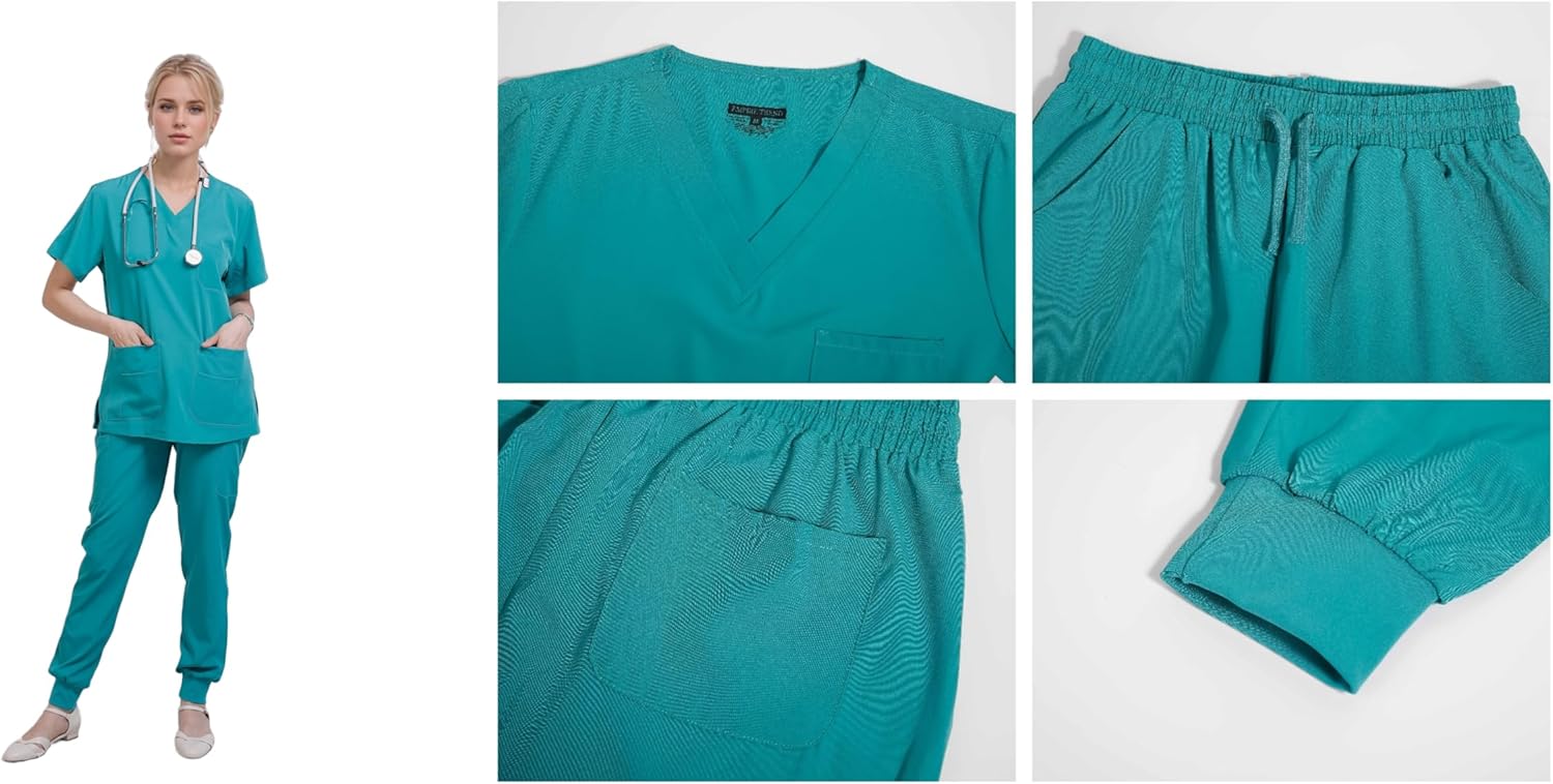 Yoweenton Town Scrubs for Women Scrub Set - Jogger Pant and Comfort Stretch V-Neck Easy Care Uniforms - Image 2