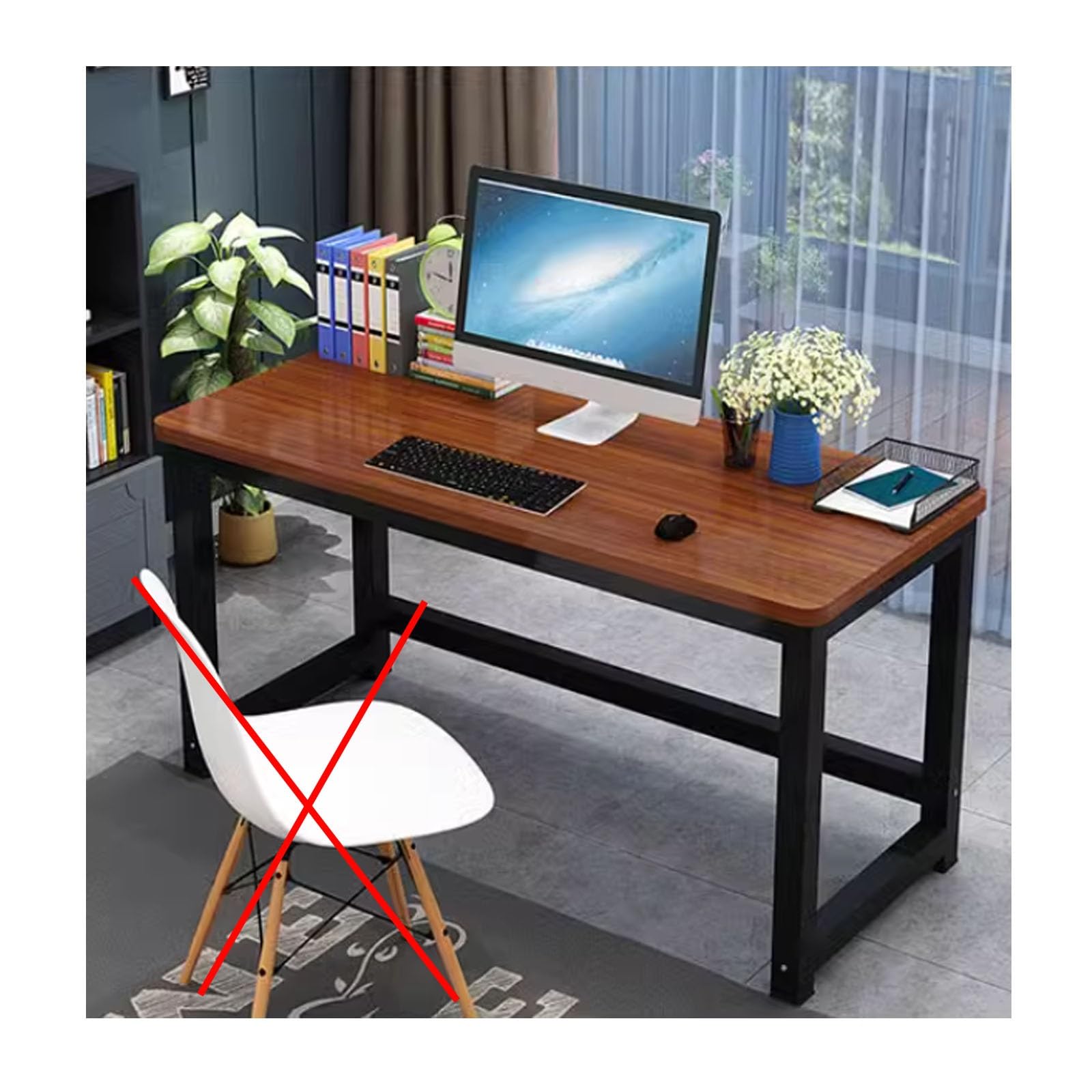 Bureau de travail stable sans tremblement avec cadre robuste teck noir 100cm