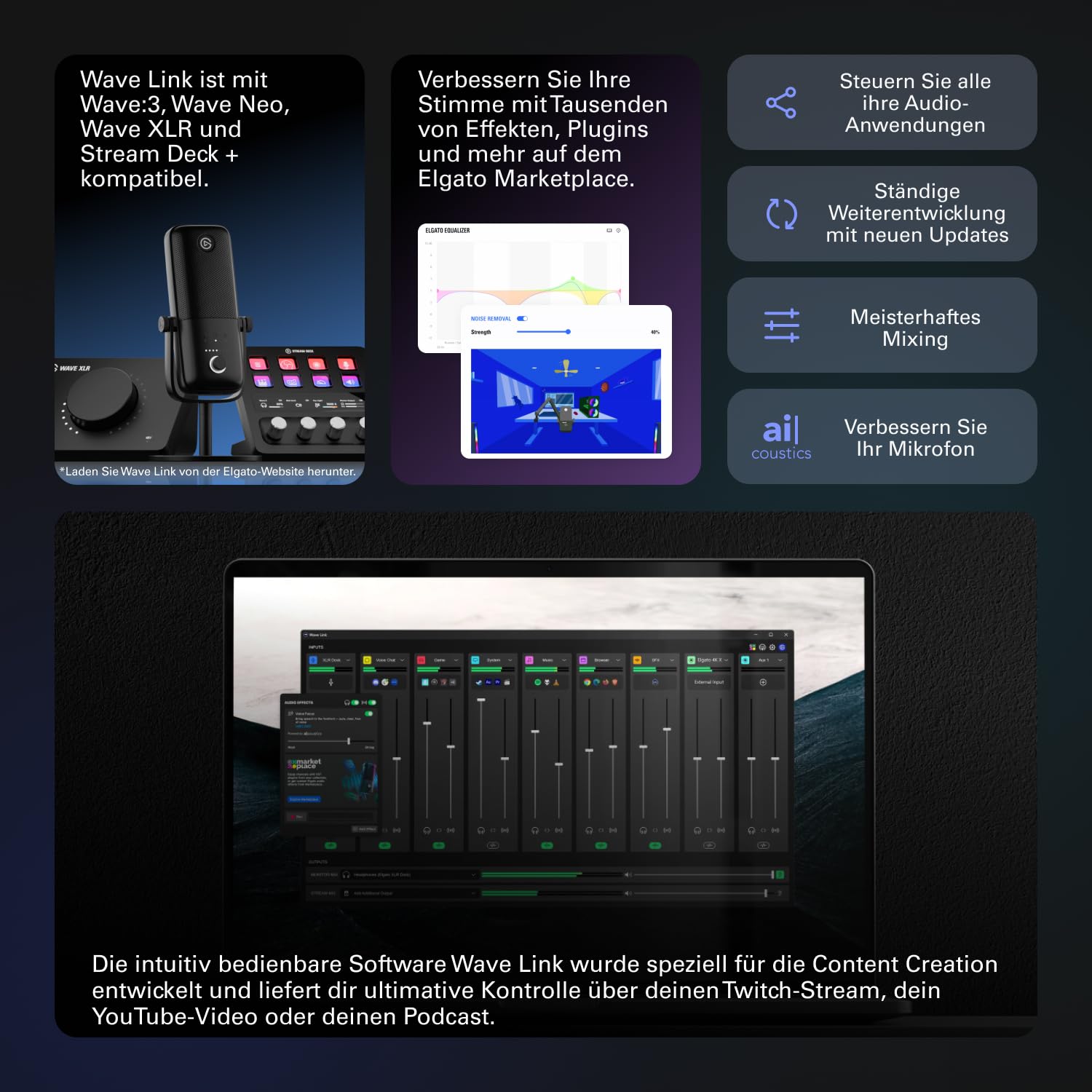 Elgato Stream Deck +, Audiomixer, Live-Produktion und Studio-Controller für Content Creators, Streaming, Gaming, mit anpassbarer Touch-Leiste, Drehreglern und LCD-Tasten, für Mac und PC
