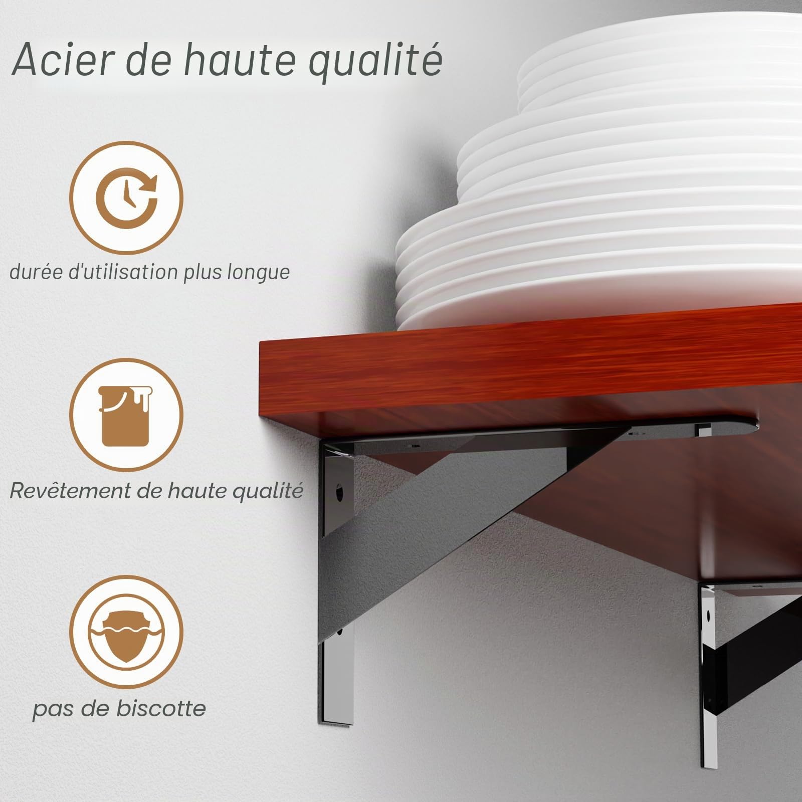 Lot de 12 équerres pour charges lourdes - 250 x 400 mm - Console pour charges lourdes - Avec vis - Support mural - Charge maximale : 100 kg - Support d'étagère - Montage mural (12 pièces)