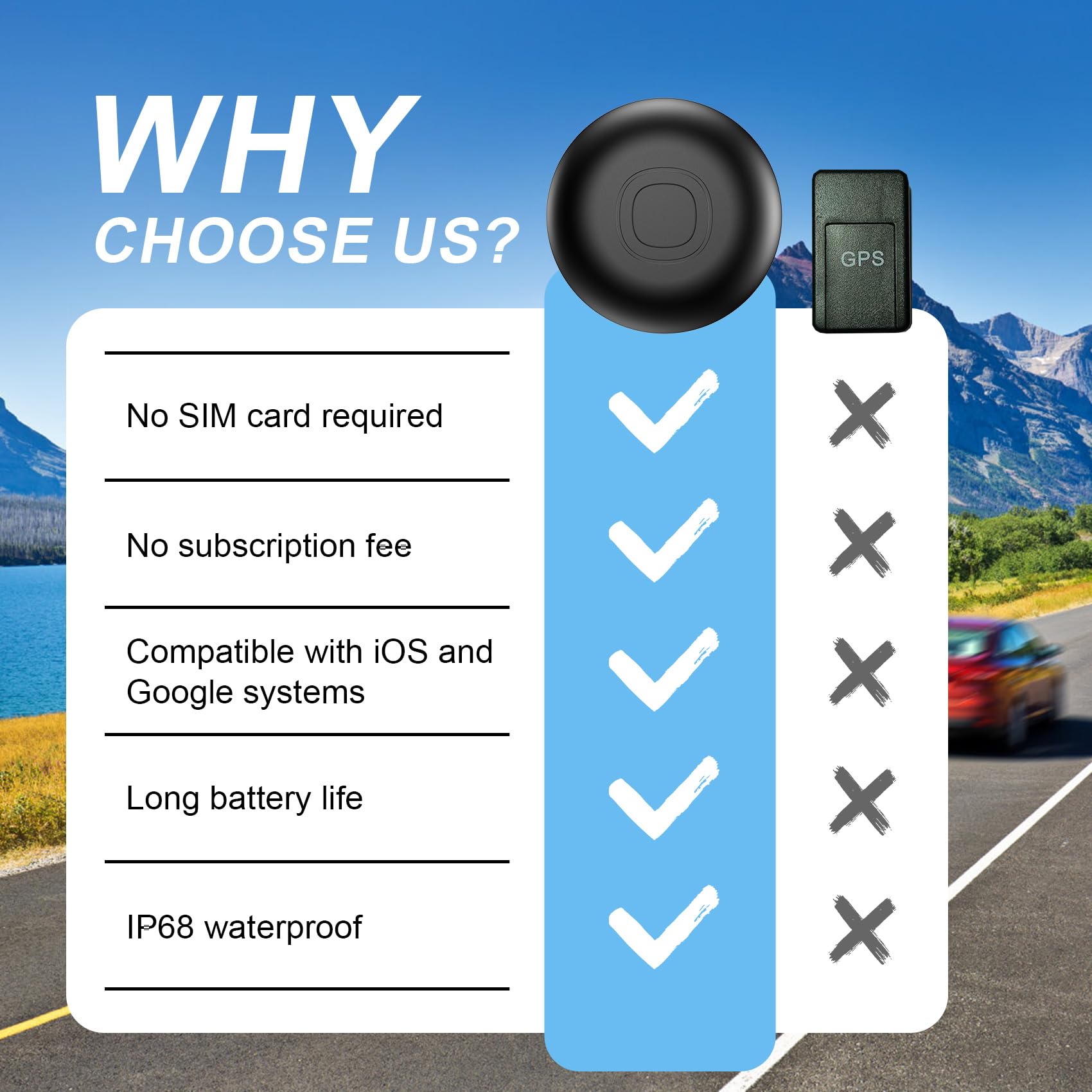 Traceur GPS Voiture sans Abonnement, 2 Pièces Smart Tag Traceur, Compatible avec Android et iOS, Localisateurs D’Objets Bluetooth pour pour Auto, Moto, Vélo, Bagages, IP68 Imperméable