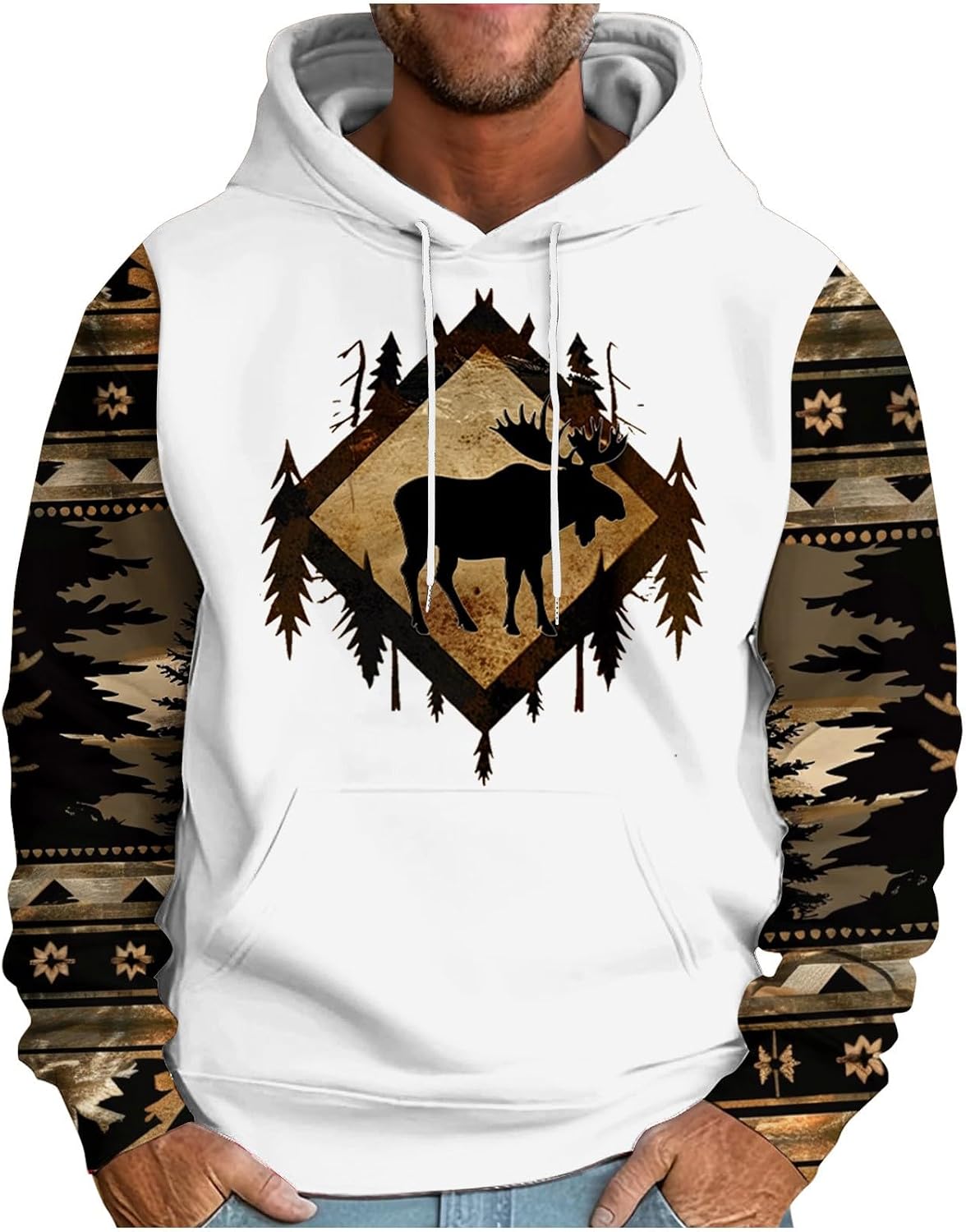 Vintage Western Hoodie for Men Long Sleeve Drawstring Pocket Pullover | Retro Print Casual Hooded Top,Soft Distressed Graphic Sweatshirt,Daily Street Wear,Vintage Fall Y2K Outfits
