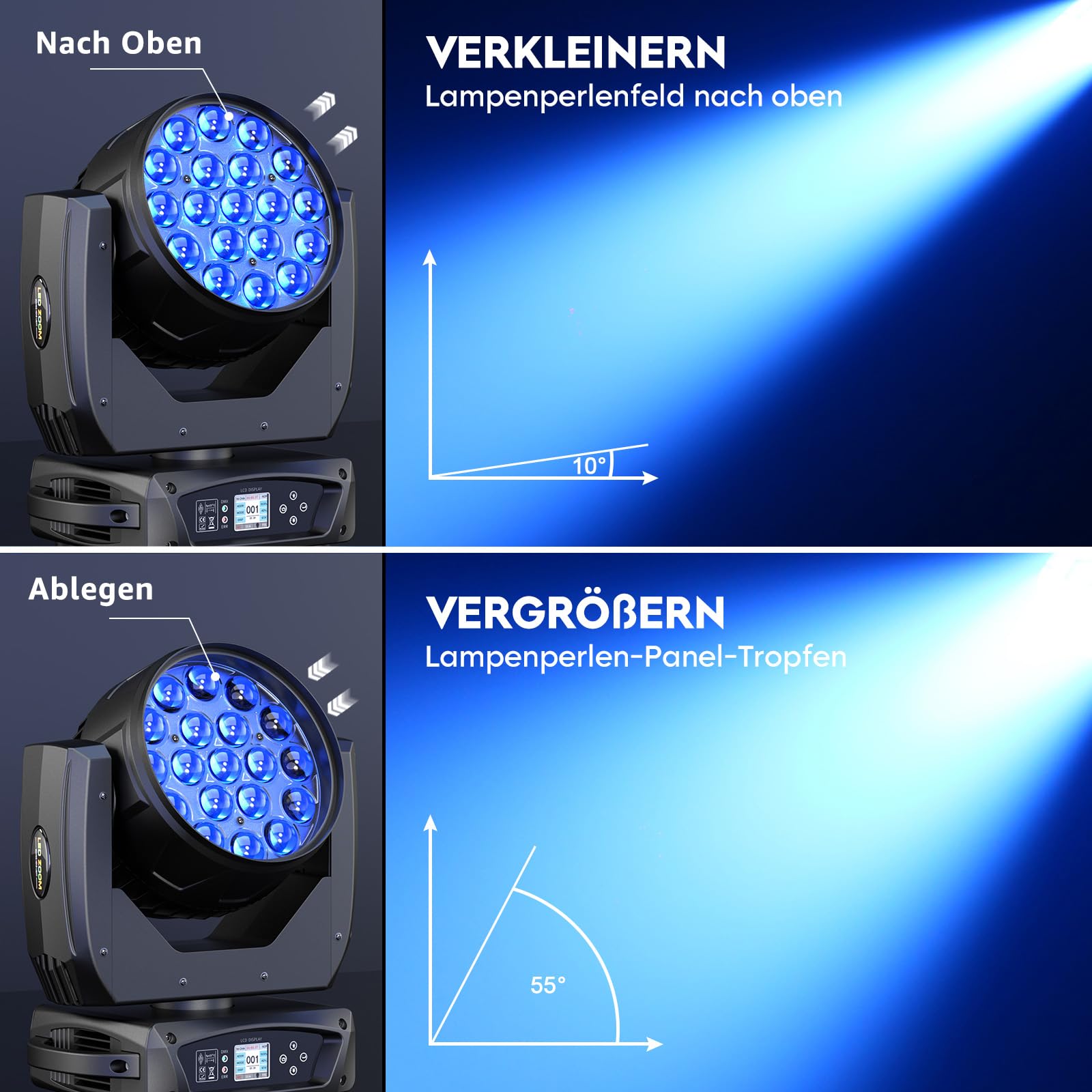 4PCS 19 x 20W RGBW Wash Moving Head LED,Zoom Bühnenlicht Beam Disco Licht für Party, KTV, Konzerte, DJ, Weihnachten, Hochzeiten