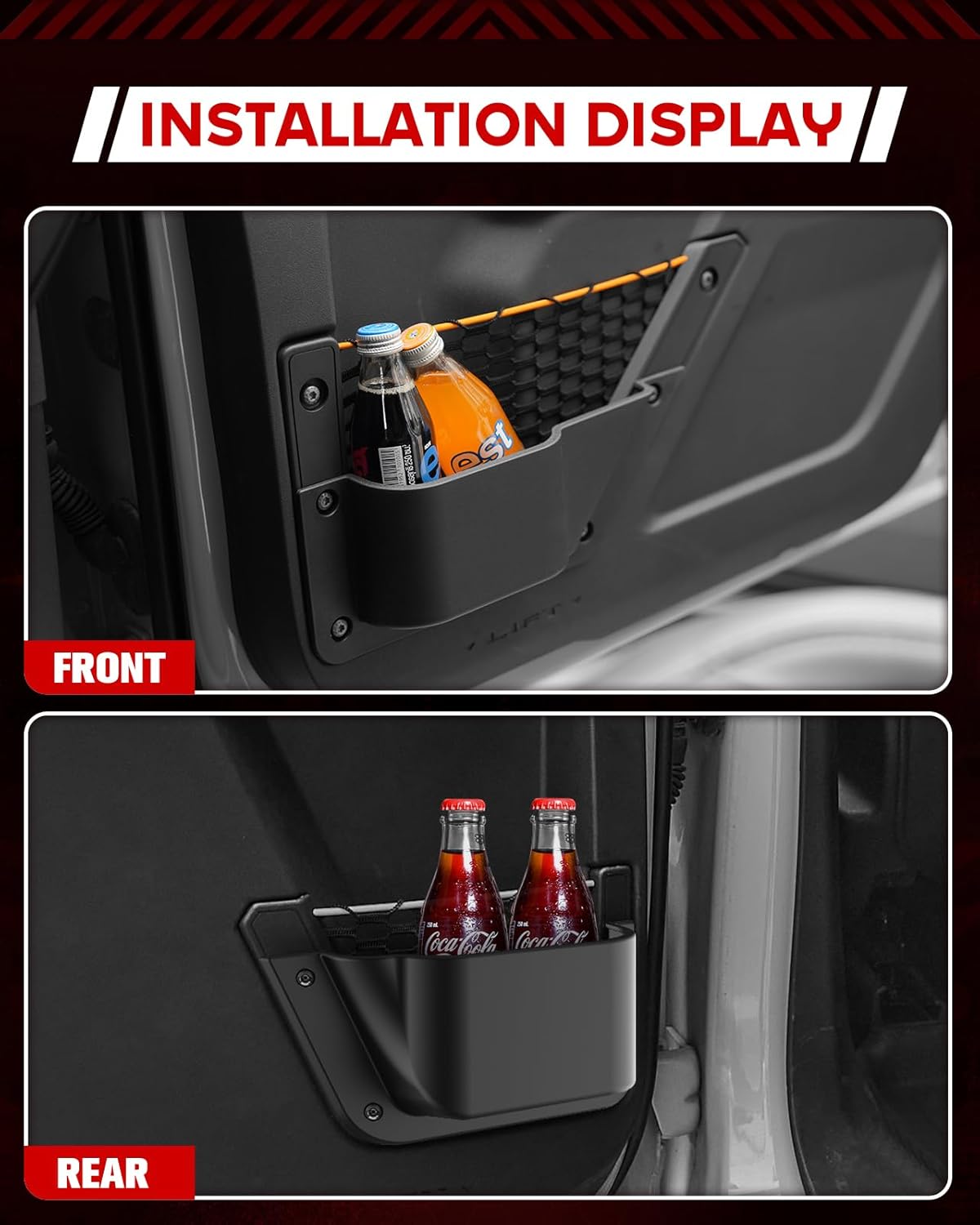 Front and Rear Door Storage Pockets for 2021-2025 Ford Bronco 4-Door Accessories, Side Organizer Box, Interior Storage Cup Holder, 4PCS