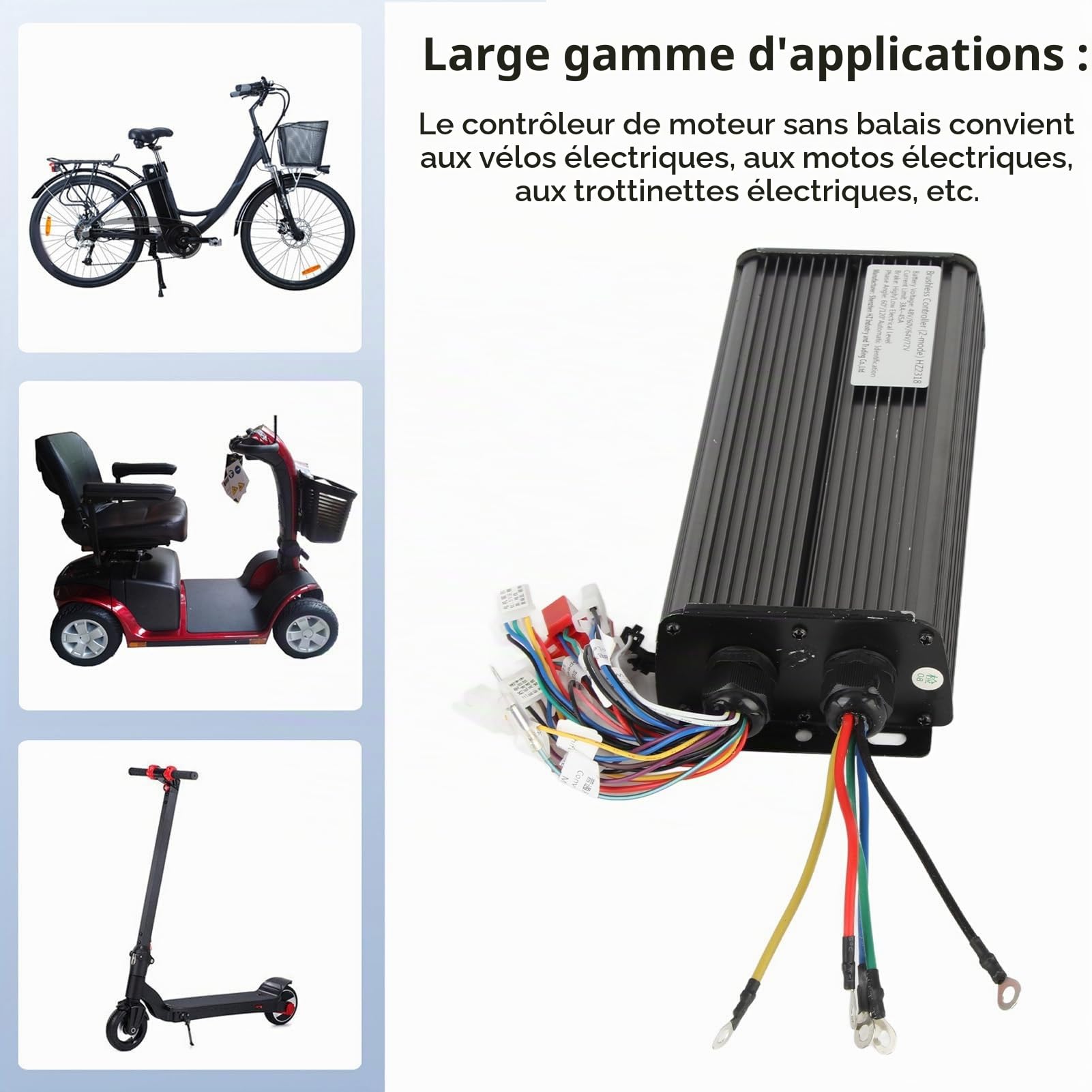 BuyWeek Contrôleur de Moteur sans Balais pour Vélo Électrique, 48V 60V 64V 72V 2000W Contrôleur sans Balai de Vélo Électrique à 18 Tubes pour E-Bike Scooter Électrique