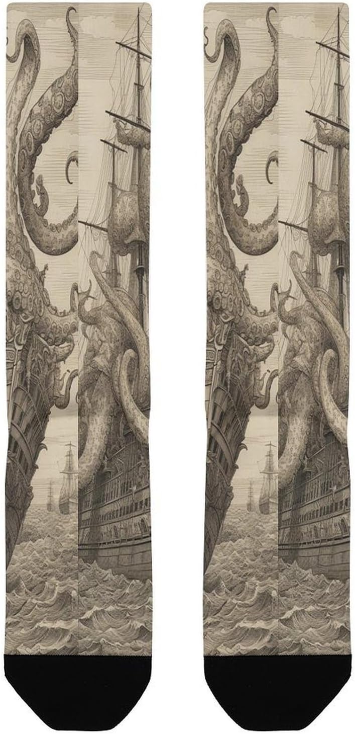 Knee High Socks Sailing Pirate Octopus Long Tube Boot Seamless Toe