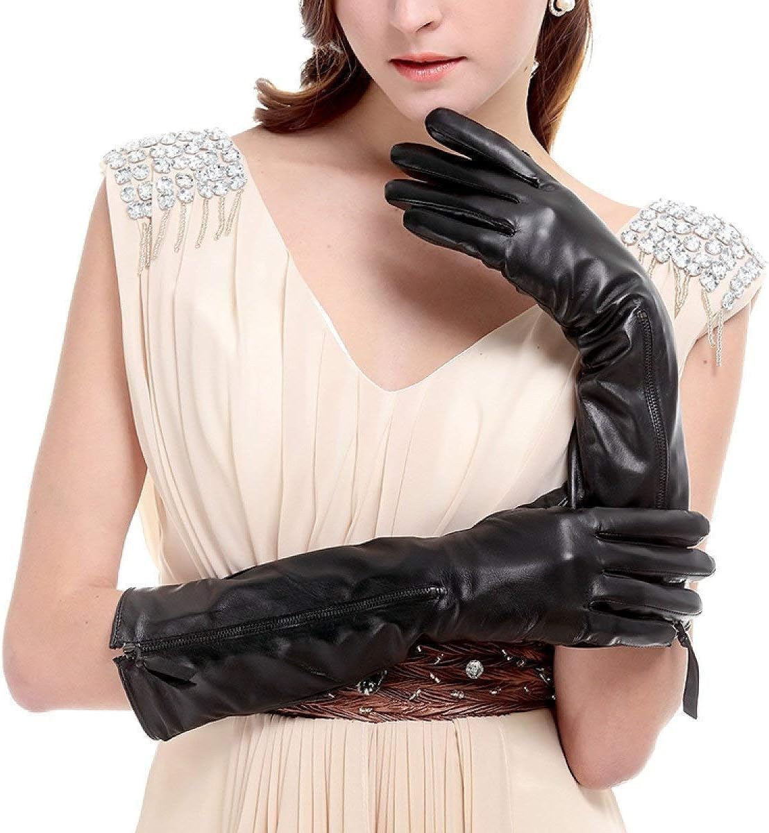 FLYIFE Unisex-Adult Mittensレディースロングソフトグローブシンプル冬暖かい魅力的なミトン革の手袋/黒/Ns