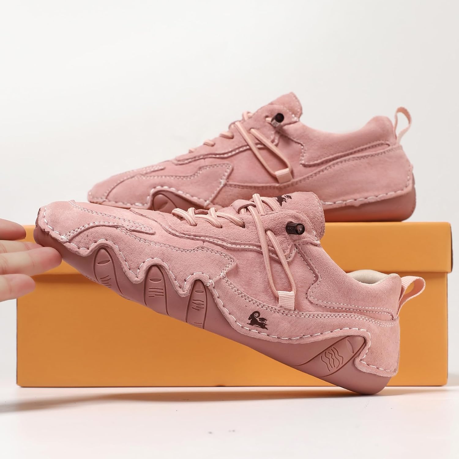 Women's Waterproof Suede Casual Walking Shoes for Hiking Camping & Driving All Season Fashion Retro Elastic Lace Up Hand Stitched Outdoor Sports Sneakers - Image 5