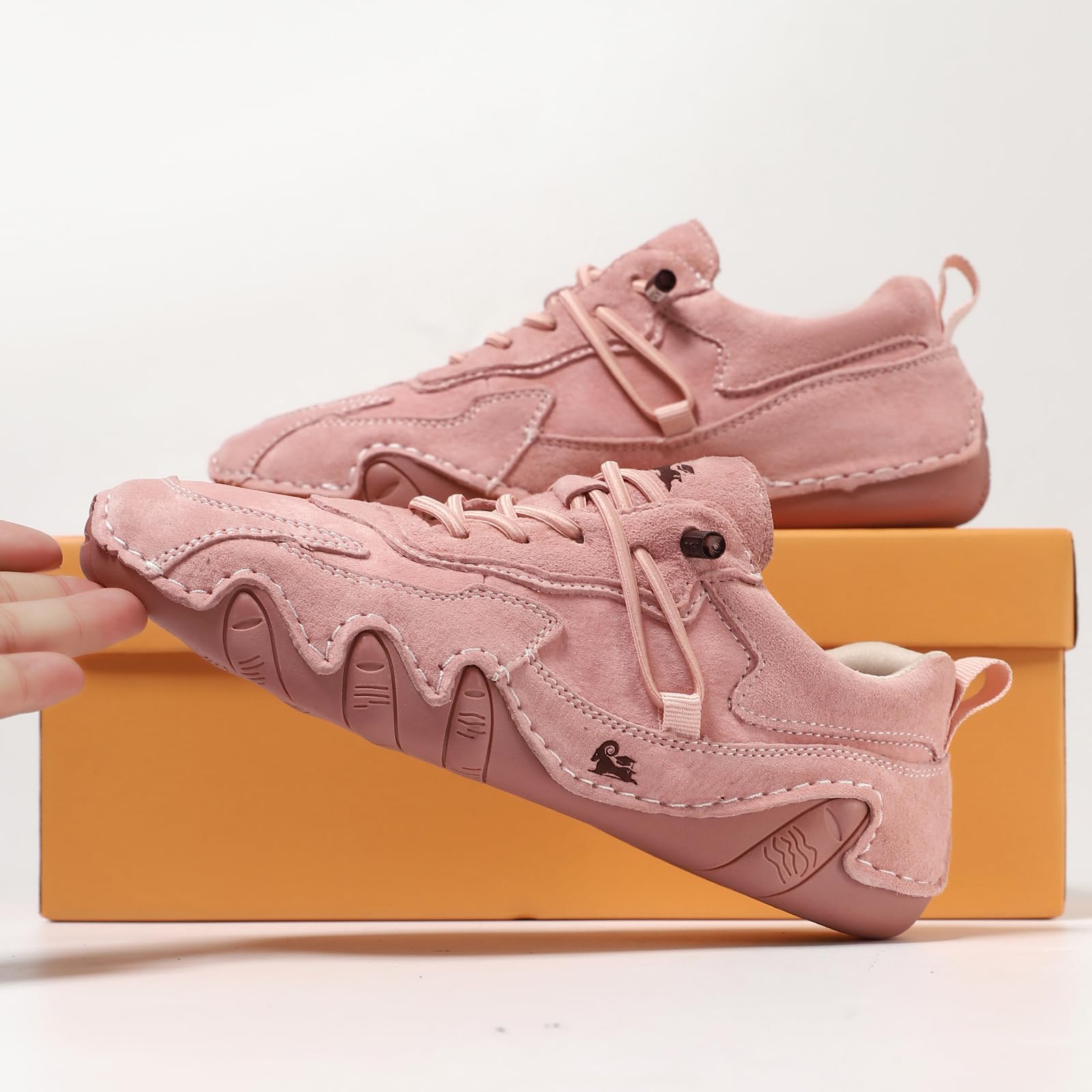 Zapatos de gamuza impermeables para mujer, para senderismo, camping y conducción, para todas las estaciones, modernos, elásticos, con cordones, cosidos a mano, para deportes al aire libre