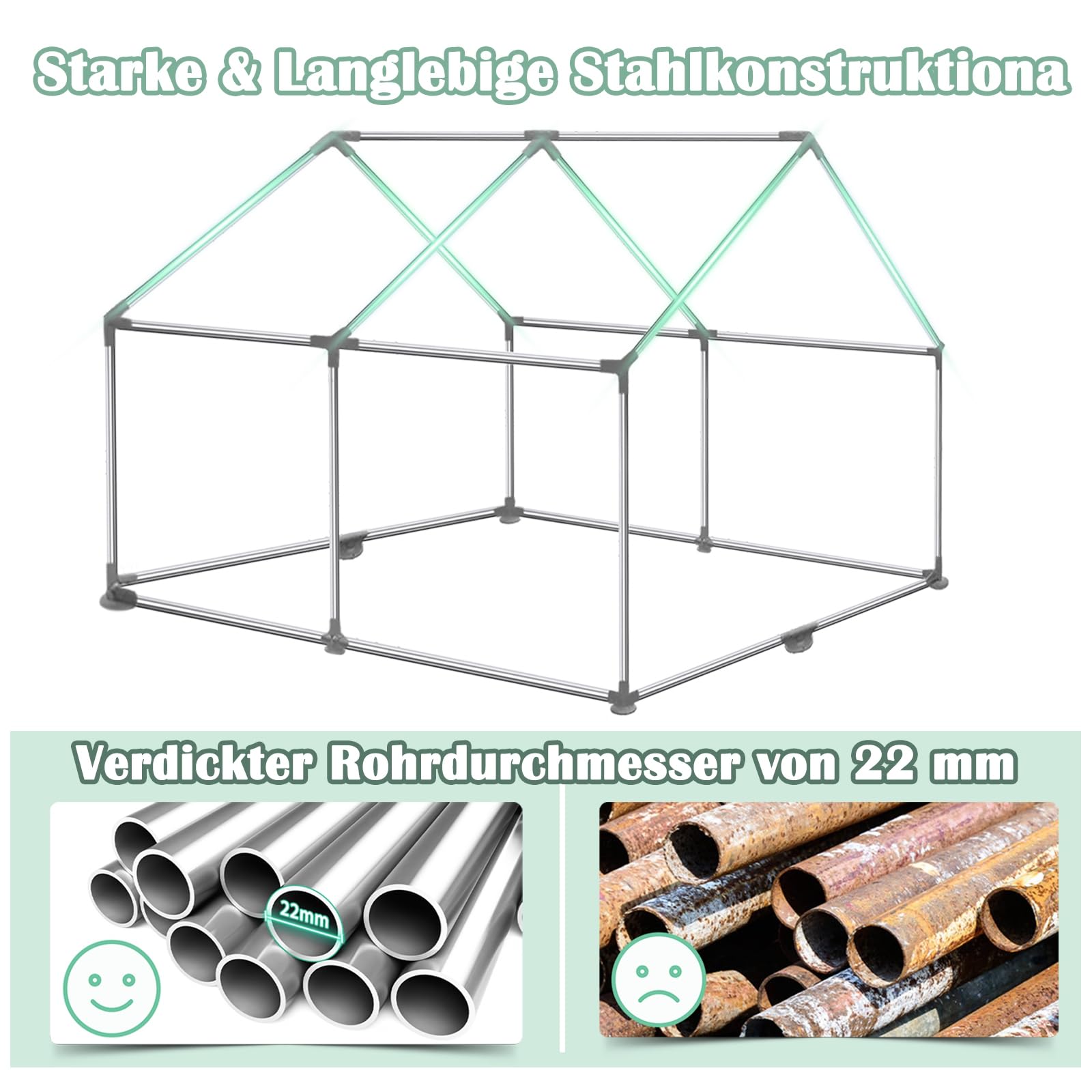 NAIZY Greenhouse szklarnia 4,5 x 2 x 2 m, 9㎡, szklarnia foliowa HDPE + LDPE + ocynkowana rura, z oknem, szklarnia na pomidory, odporna na działanie promieni UV, namiot foliowy do ogrodu, na rośliny, zielona