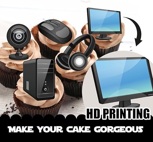 Miniatura 3 de 18 piezas de decoración de magdalena de postre con purpurina negra, decoración de temática de computadora, suministros de decoración de cumpleaños