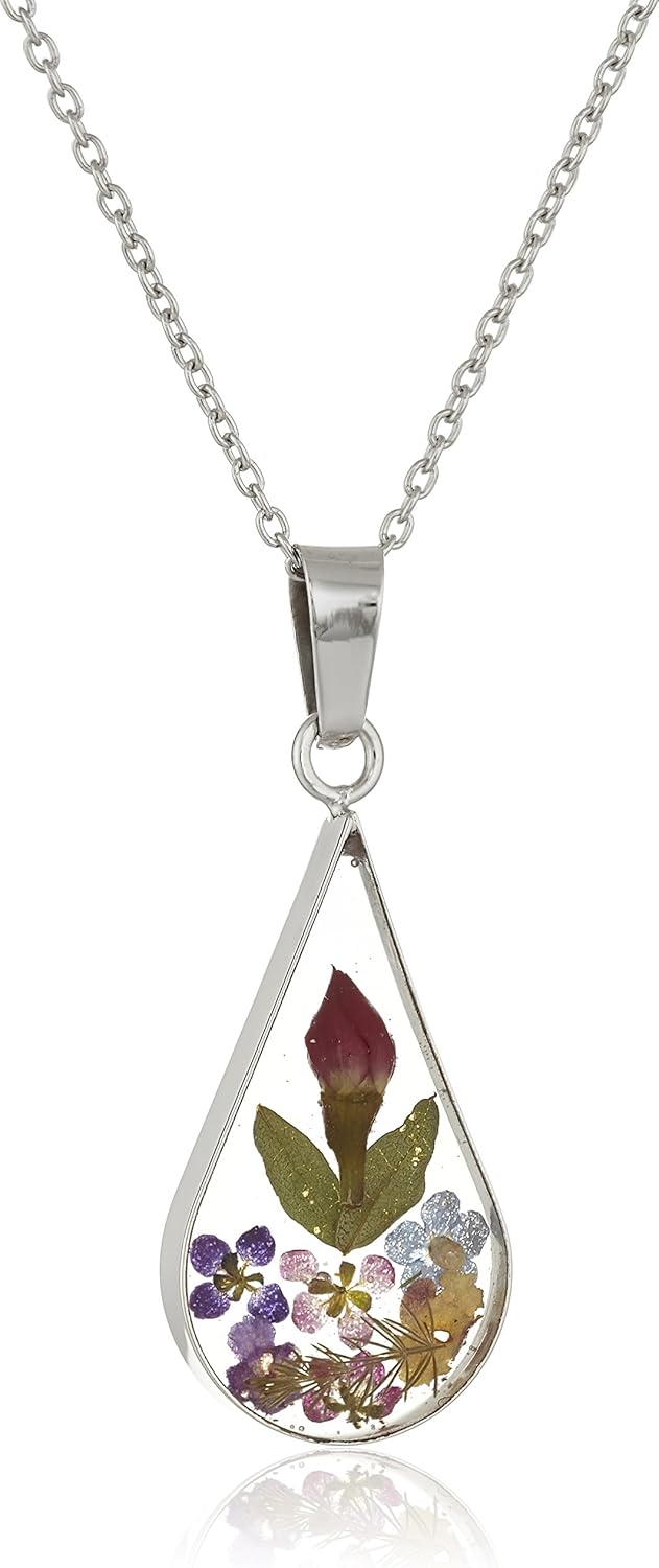 Amazon Essentials Sterling Silver/Gold Over Sterling Silver Pressed Flower Pendant Necklace