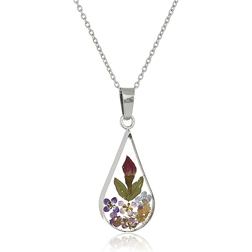 Amazon Collection Sterling Silver/Gold Over Sterling Silver Pressed Flower Pendant Necklace