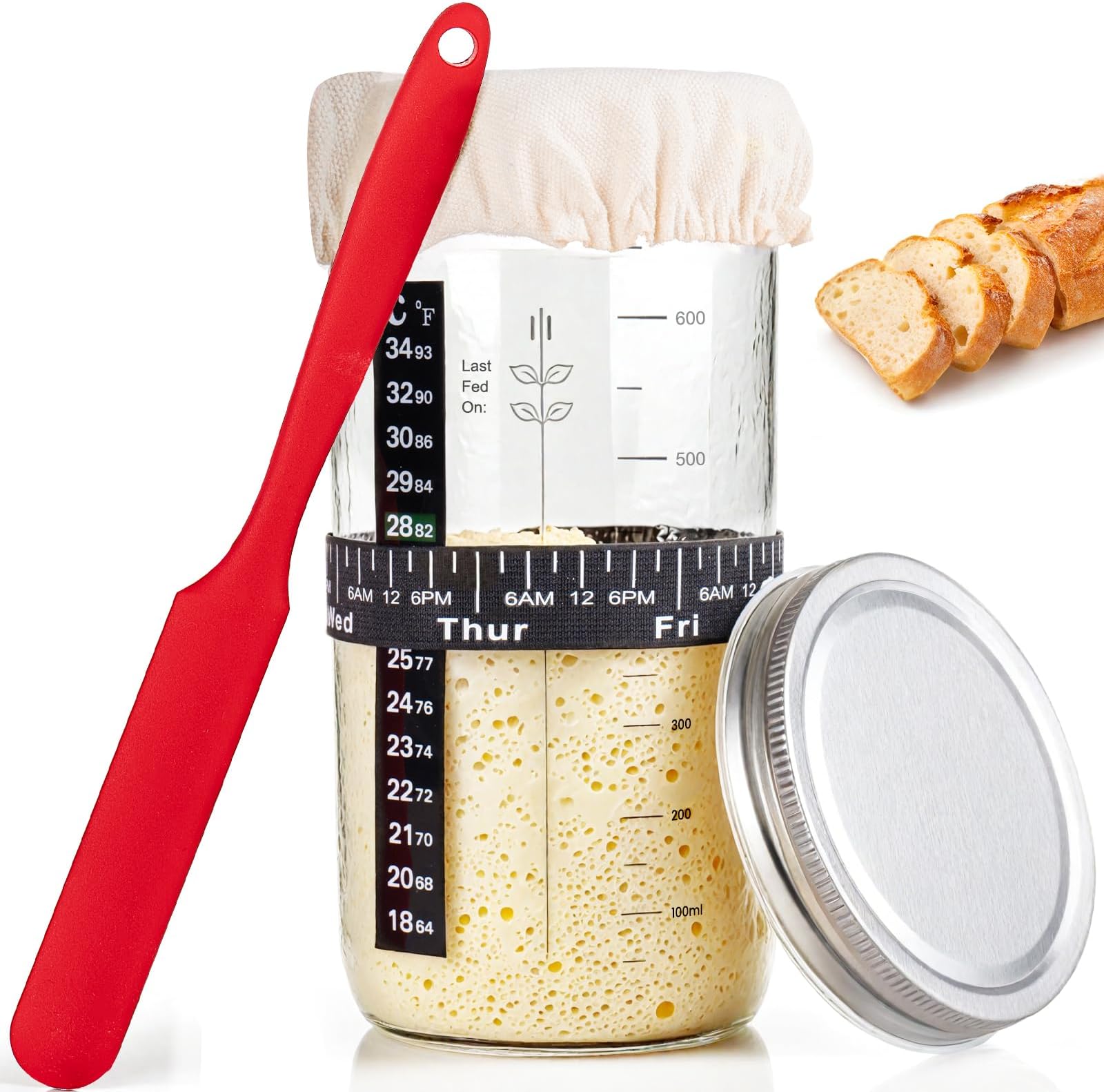 Zuurdesem Starter Jar Kit, 730ML Brede Mond Zuurdesem Starter Zuurdeeg Starter Container Zuurdesem Brood Bakken