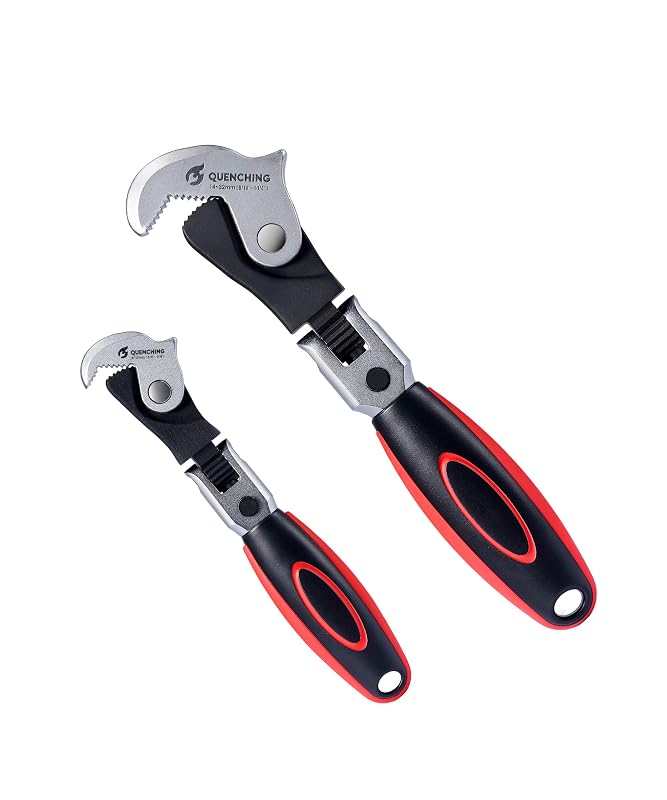 Kit de Chaves Tipo Crowfoot Autoajustáveis QUENCHING com Cabeça Flexível, 8–17 mm e 14–32 mm, Aço Cromo-Vanádio, AUS001-9016, Conjunto com 2 peças