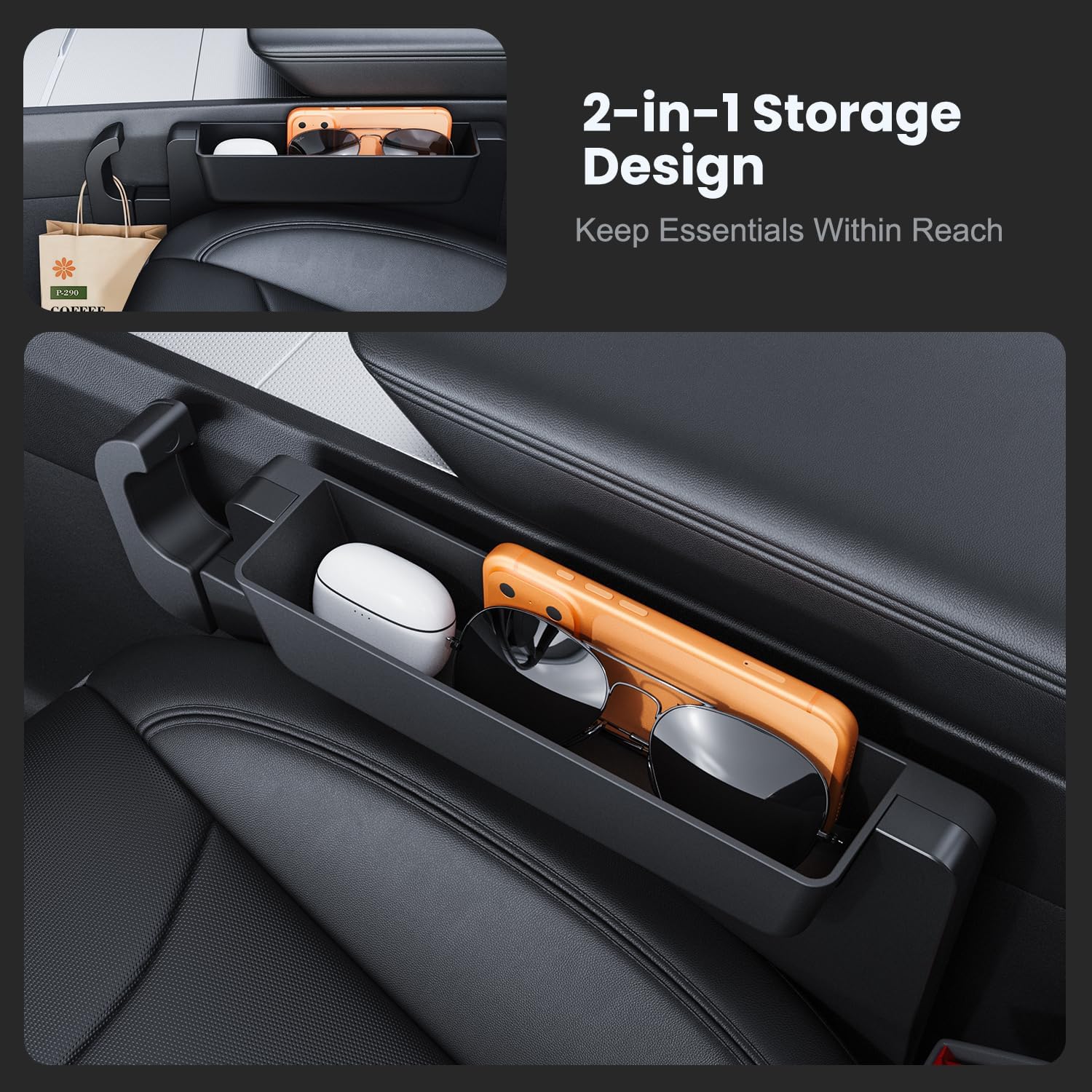 2-in-1 Car Steering Wheel Desk Tray Seat Gap Filler Organizer, Foldable Carbon Fiber Laptop Table for Eating, Writing, Fits Standard Round Steering Wheel, Tesla Y 3,Sedan, SUV, MPV, NOT for RV, Truck