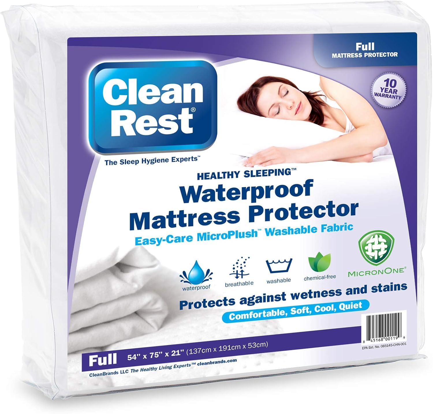 CleanRestWaterproof Mattress Fitted Sheet Protector, Ultimate Defense Against Spills and Wear, MicronOne Allergen Barrier, Breathable, Chemical-Free, Fits Mattress Depths 12" to 21" (Full)