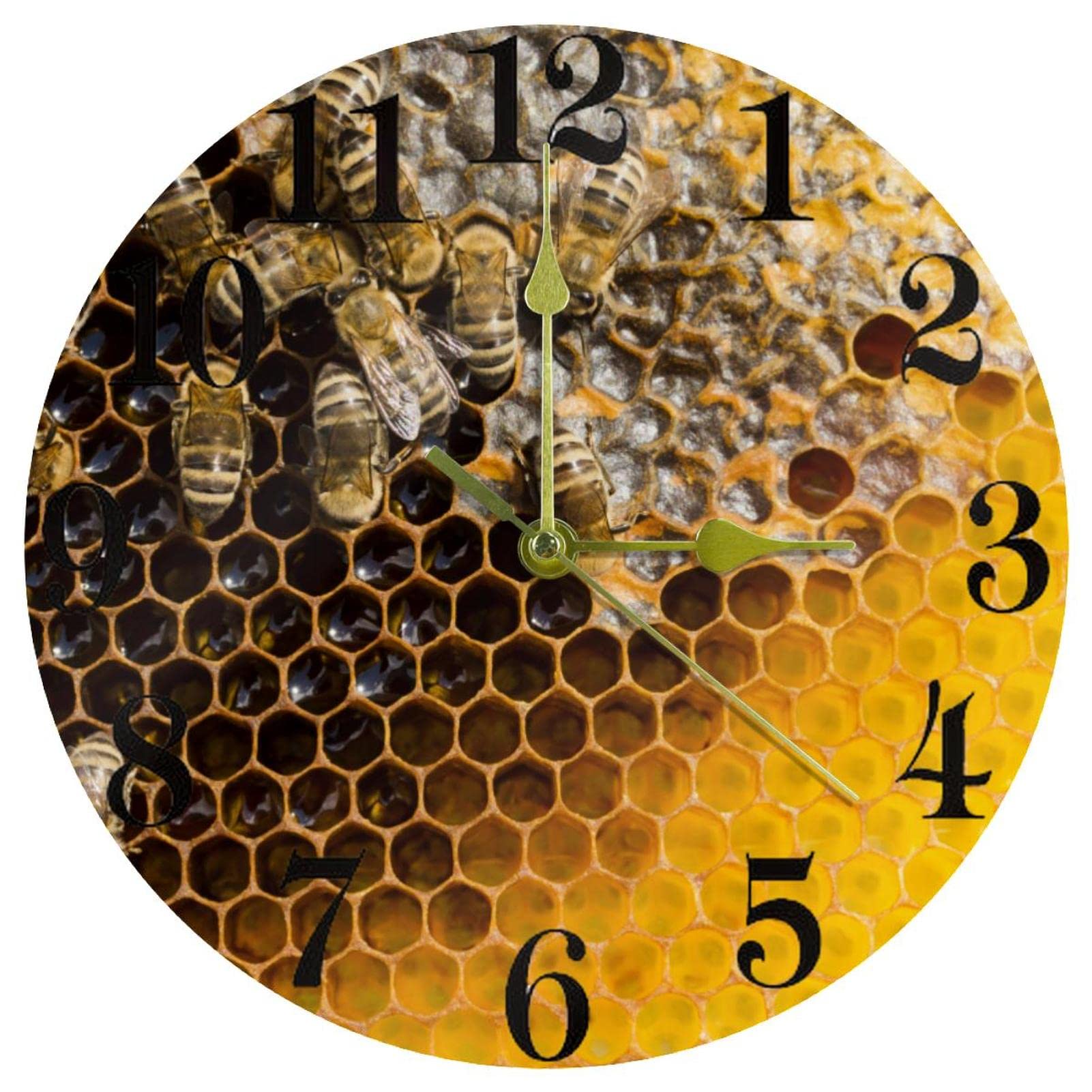 Horloge murale ronde silencieuse sans tic-tac motif ruche de 25,4 cm pour école et maison