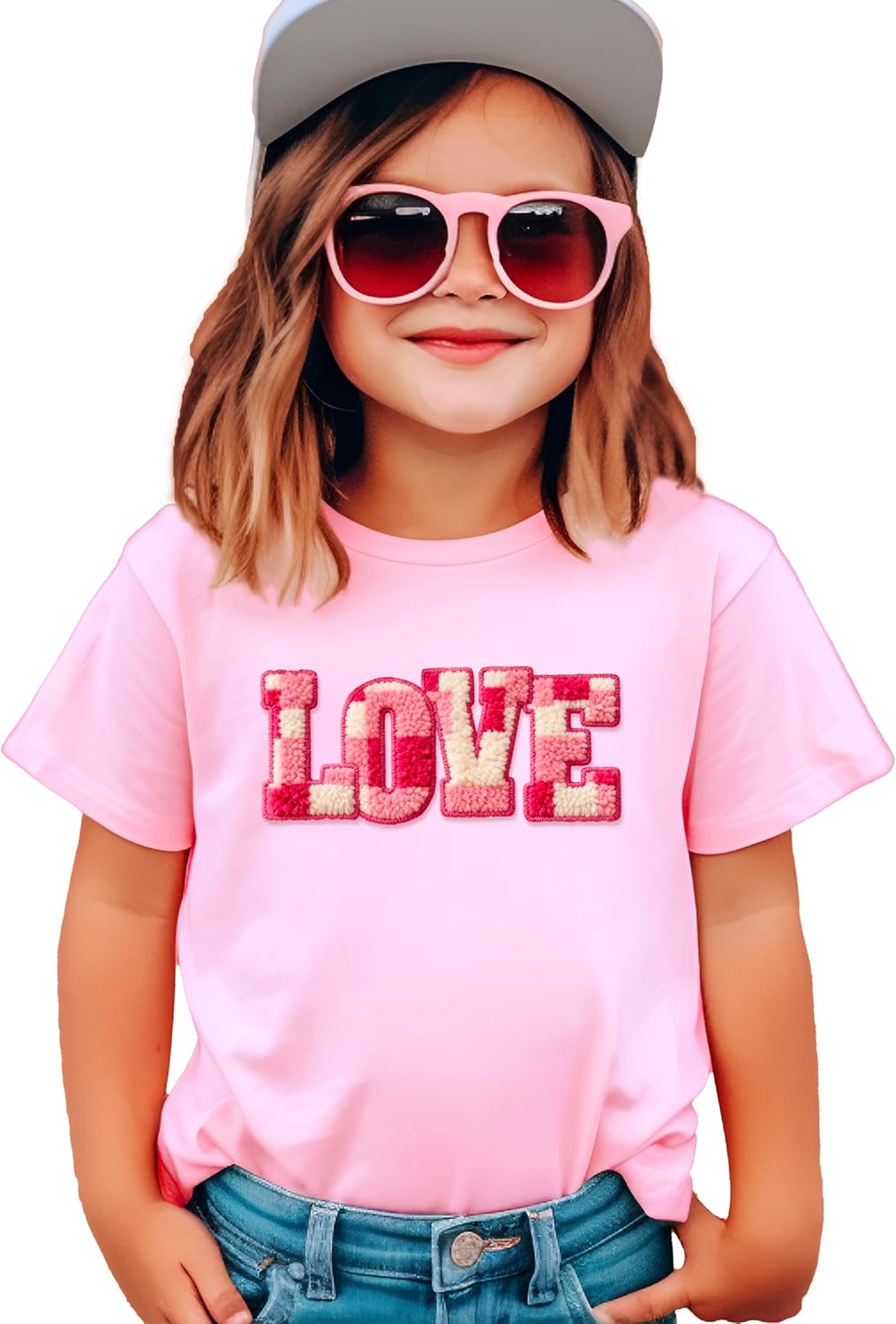 Valentine's Day Ink-Printed NOT a Yarn Patch Shirt for Women, Teens & Kids Pink Check Love Tee
