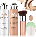 Airbrush Fondation maquillage avec Primer (01 Naturel) ► Respirant Blendable,Fondation Couverture complète, Couleur longue durée,Peau radiante lisse,Ingrédients hydratants,Maquillage sans faille