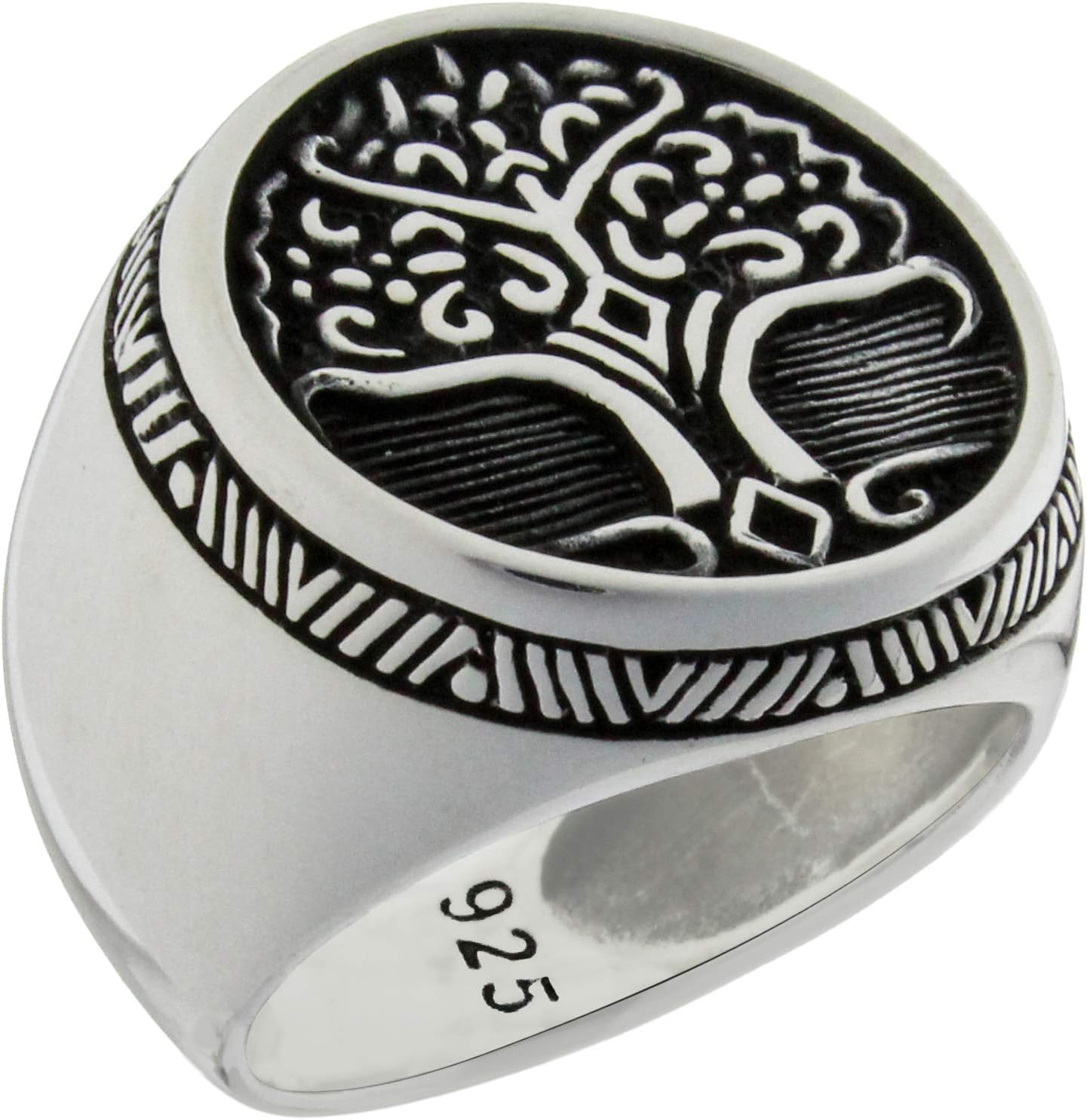 Solid 925 Sterling Silver Tree of Life Signet Ring for men