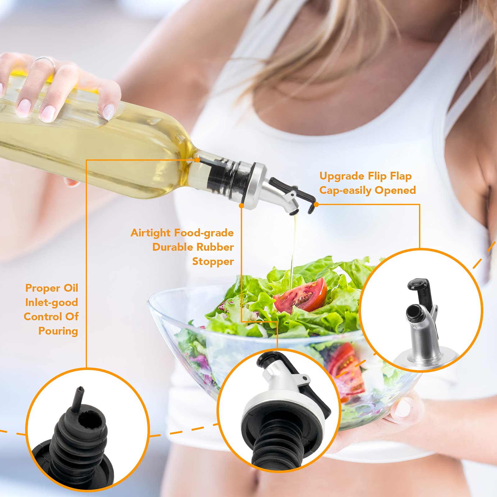 APT 4-Piece Oil & Vinegar Dispenser Set - Glass Bottles With Stainless Steel Pourers, Gold Accents-503204