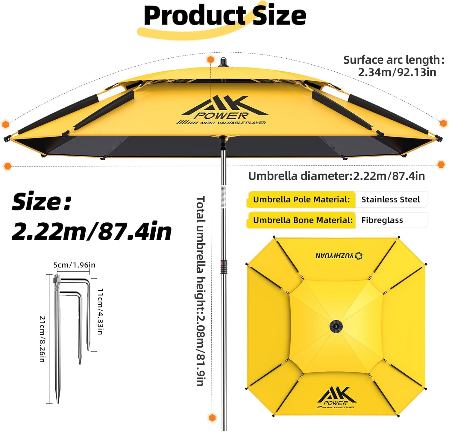 Patio Umbrella with Exclusive Black Coating, 7.2ft/7.8ft Heavy-Duty Double-Layer Nylon Canopy, Adjustable Tilt Sun Shade Outdoor Table Umbrella, UV Protection & Carry Bag for Beach, Fishing, Backyard