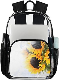 Mochila transparente girassóis para serviço pesado, bonito girassol floral impermeável mochila transparente PVC mochila transparente com alça de ombro reforçada para escola, trabalho, viagens, Multicor